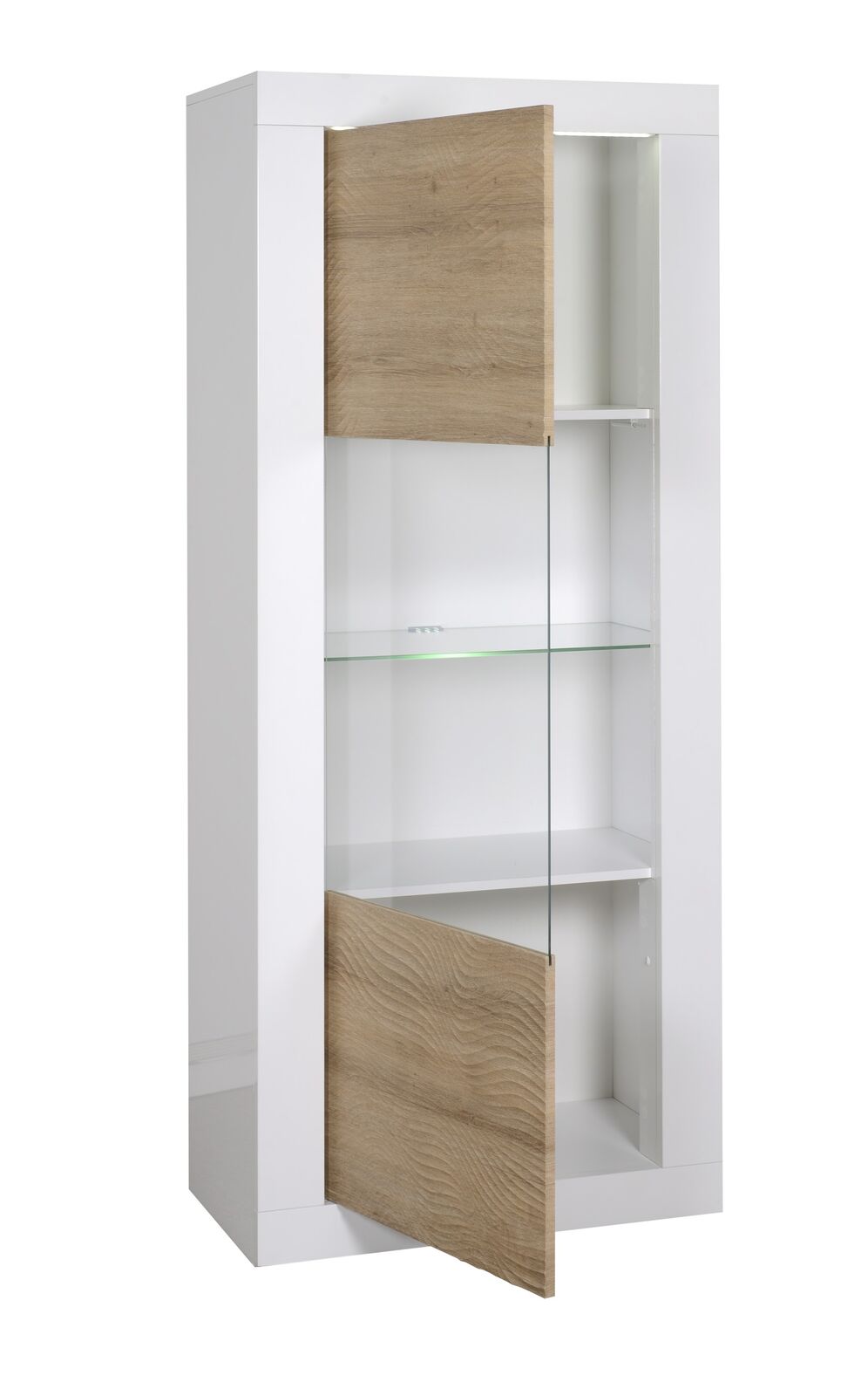 Vitrinekast Kaia 80cm 1 deur - hoogglans wit/eik – kavel bij Openbare Verkopen, Beveren-Leie