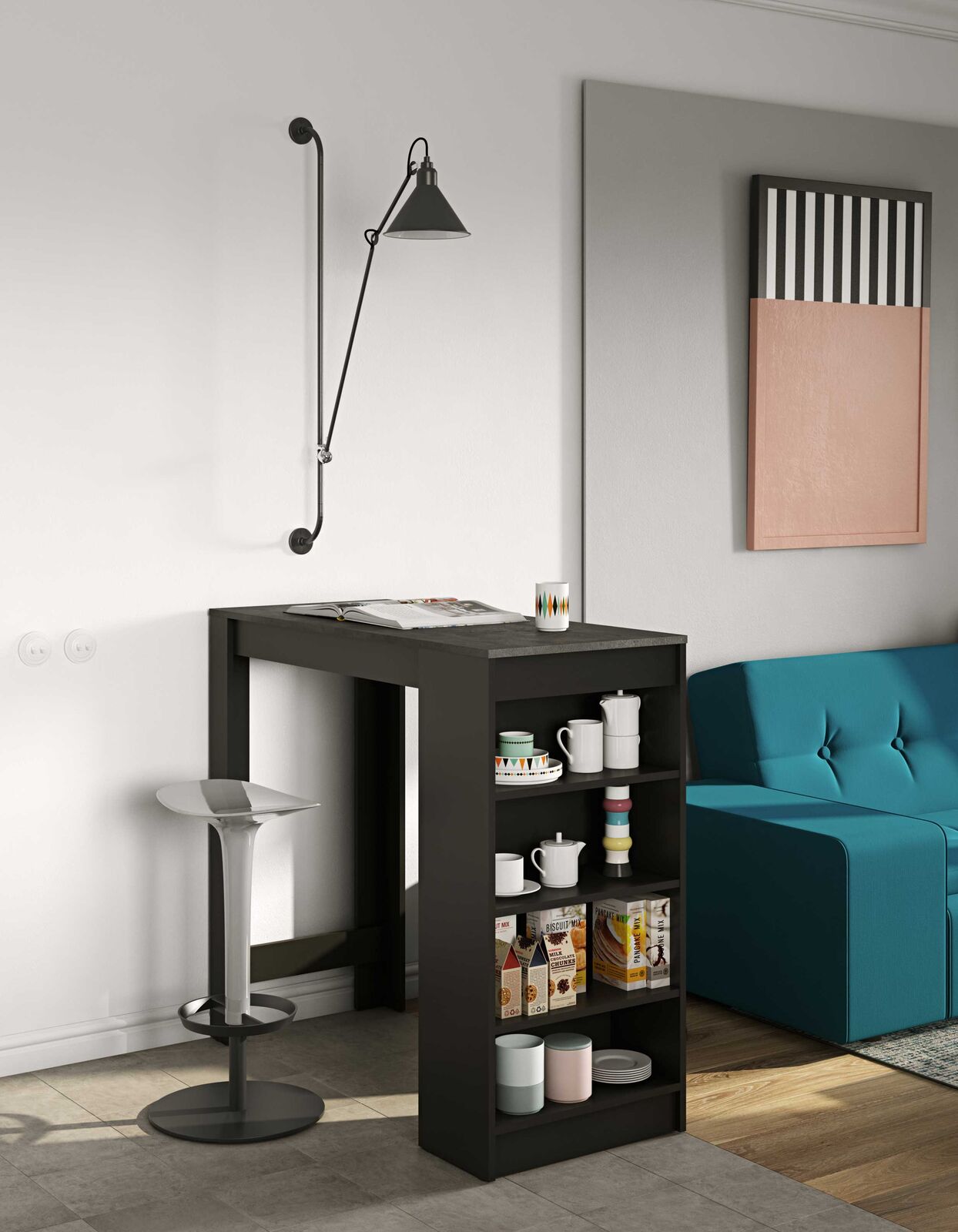 Bartafel Aravis 115x50 met opbergruimte - zwart/beton – kavel bij Openbare Verkopen, Beveren-Leie