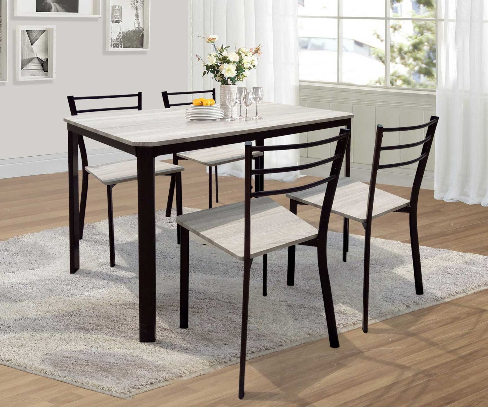 Tafelset Lily, 4 stoelen - beige/zwart – kavel bij Openbare Verkopen, Beveren-Leie