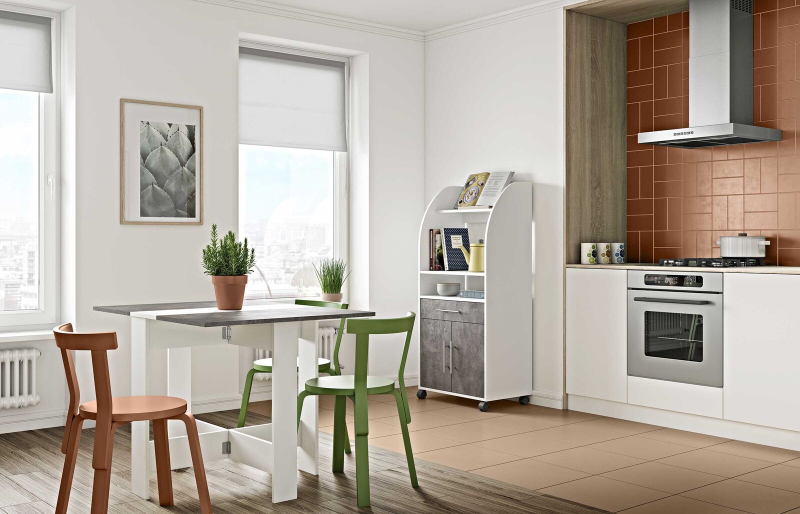 Opklapbare eettafel Papillon 103 cm - wit/beton – kavel bij Openbare Verkopen, Beveren-Leie