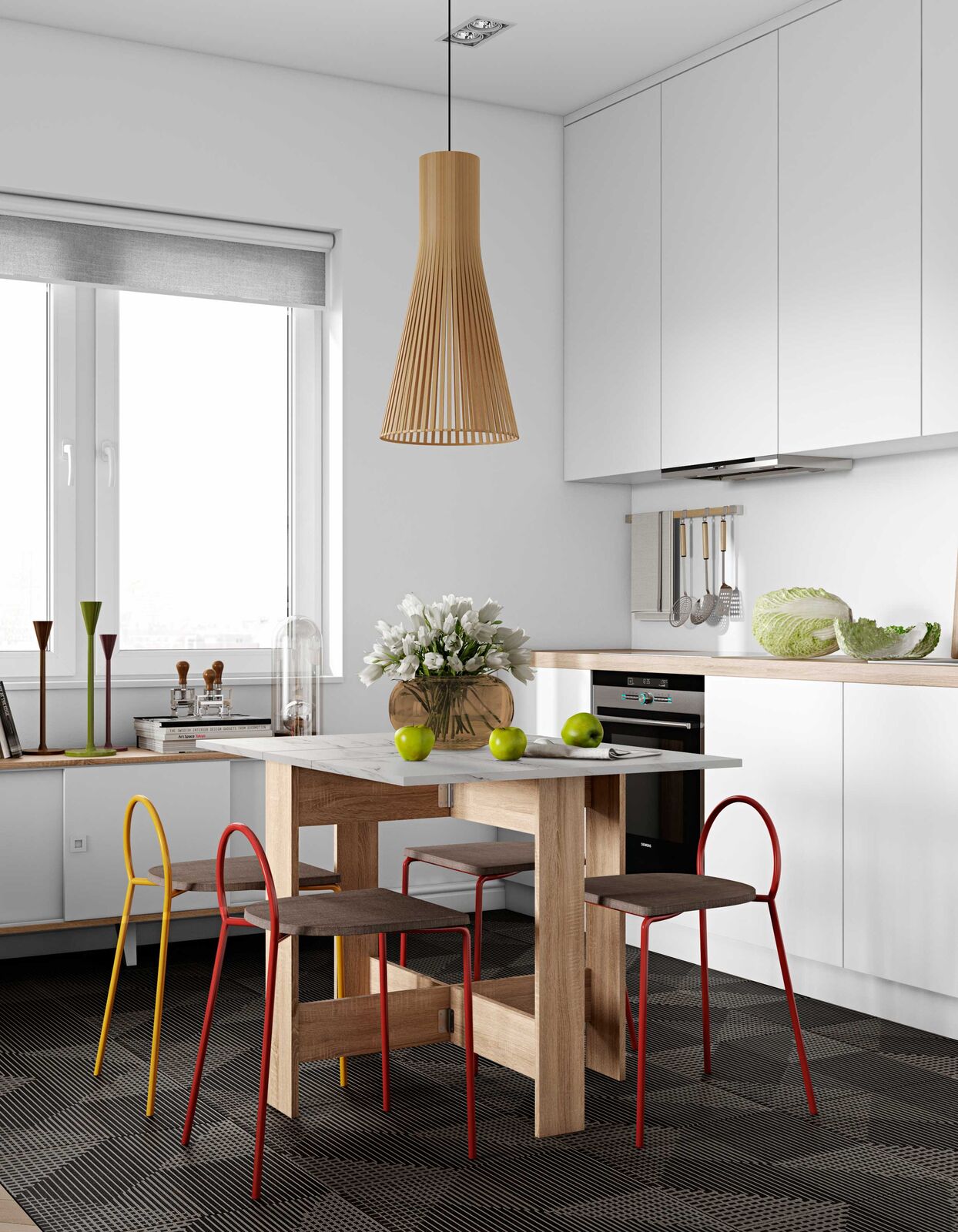 Opklapbare eettafel Papillon 103 cm - eik/marmer – kavel bij Openbare Verkopen, Beveren-Leie