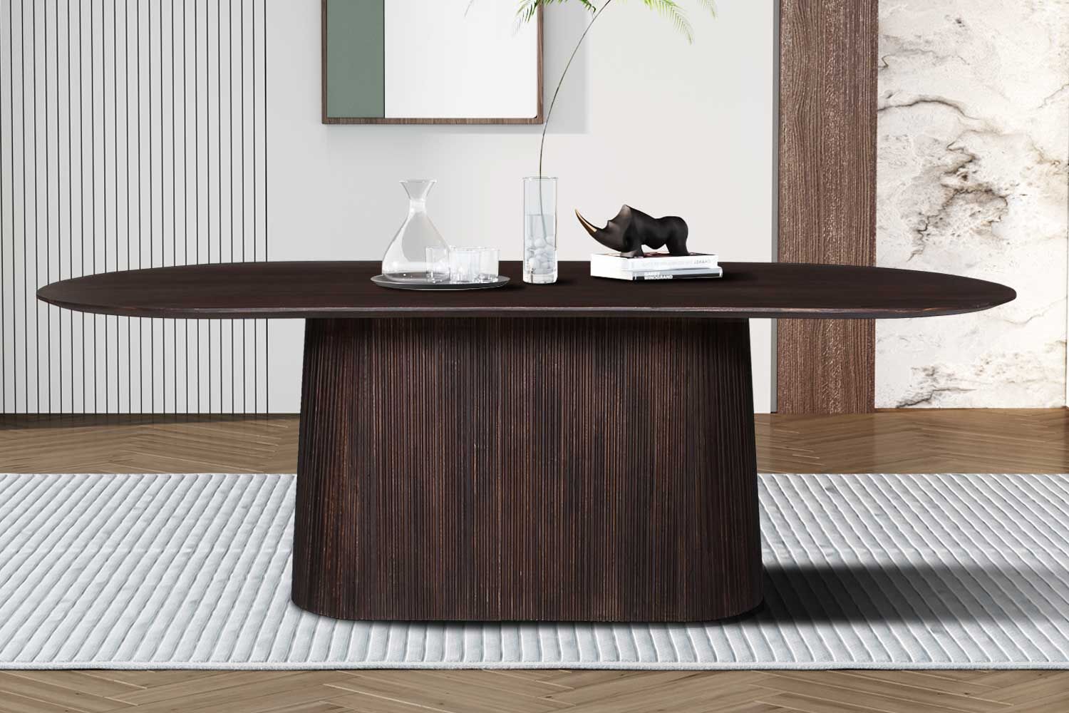 Miguel Ovale Eettafel 230cm Donkerbruin | Massief Mango Hout Structuur en Bovenblad – kavel bij Openbare Verkopen, Beveren-Leie