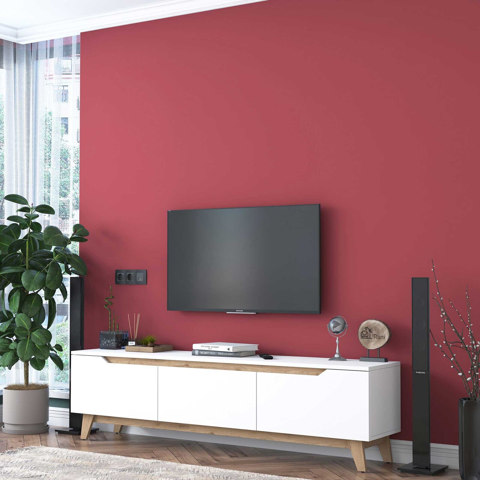D1 TV-meubel | 100% MELAMINE | Wit, Walnoot – kavel bij Openbare Verkopen, Beveren-Leie