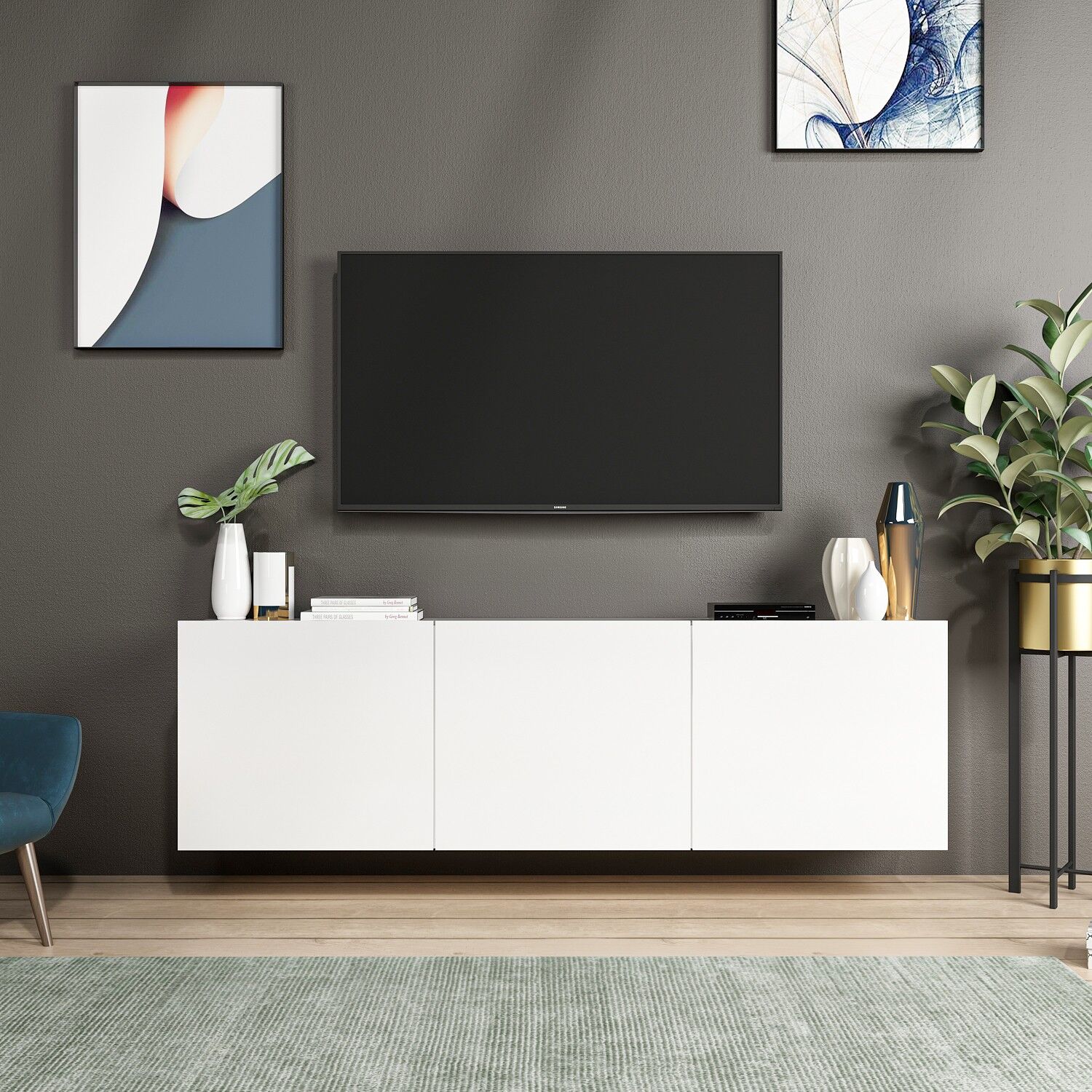 White TV-meubel | 100% MELAMINE | Wit – kavel bij Openbare Verkopen, Beveren-Leie