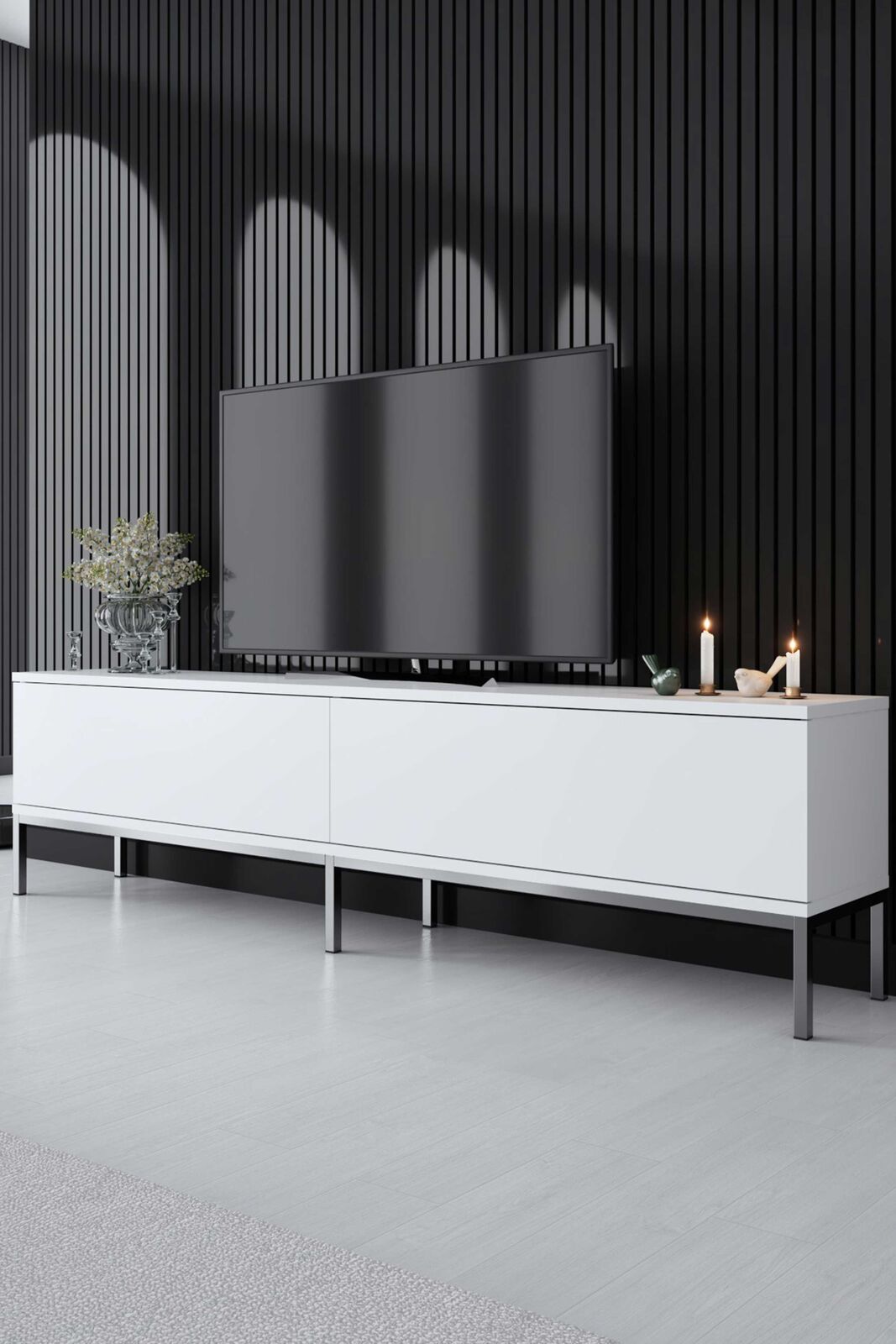Lord TV-meubel | 100% MELAMINE | Wit, Zilver – kavel bij Openbare Verkopen, Beveren-Leie