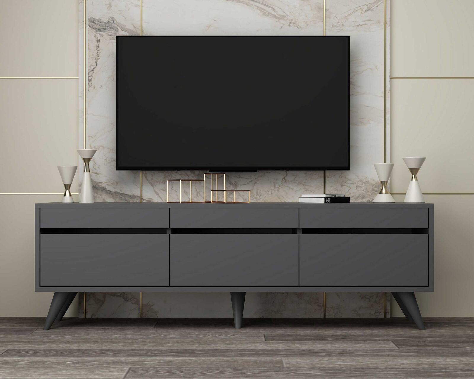 River TV-meubel | 100% MELAMINE | Antraciet – kavel bij Openbare Verkopen, Beveren-Leie