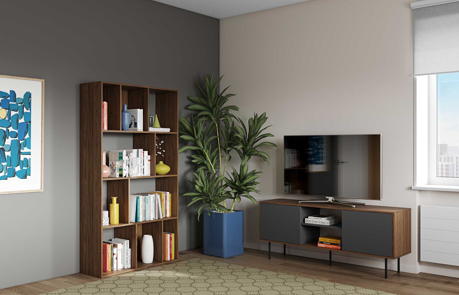 Tv-meubel Vibe | 150,8 x 61,9 x 40 cm | Walnut Grey – kavel bij Openbare Verkopen, Beveren-Leie