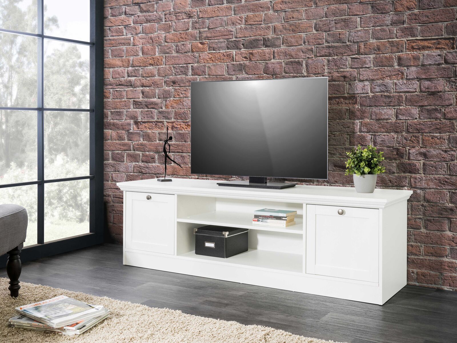 Tv-meubel Landwood 160cm landelijk - wit – kavel bij Openbare Verkopen, Beveren-Leie