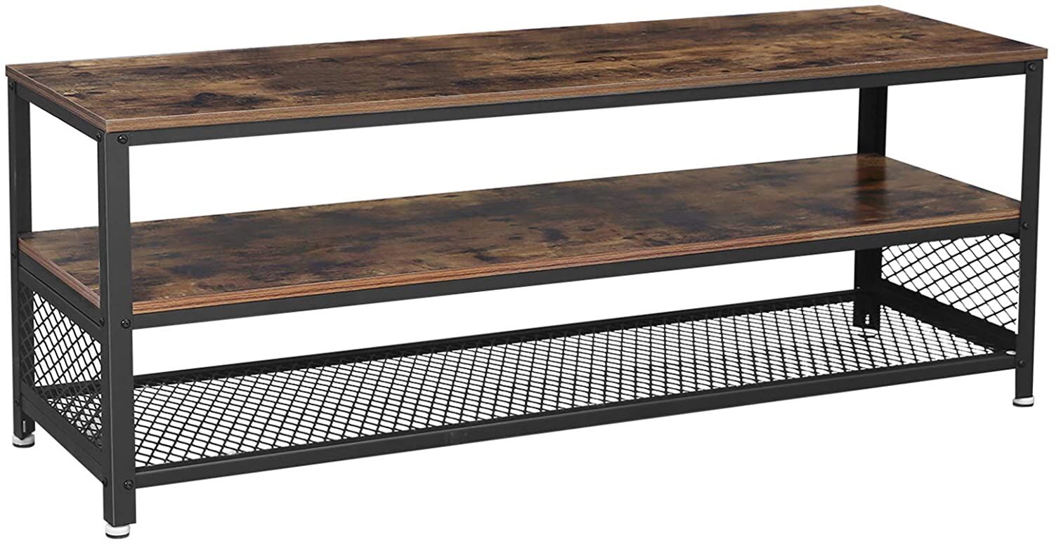 Salontafel/tv-meubel Bill 140x40 2 legplanken - rustiek bruin/zwart – kavel bij Openbare Verkopen, Beveren-Leie