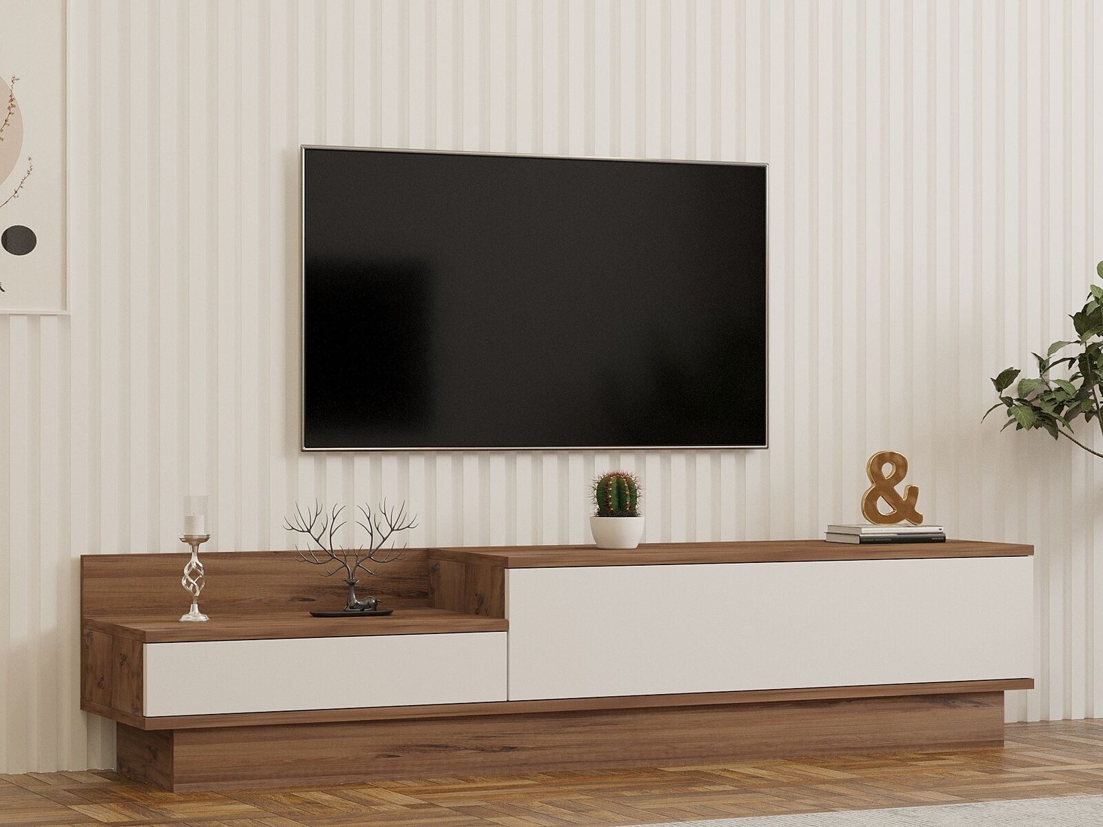Barko TV-meubel | 100% MELAMINE | Atlantic Pine, Wit – kavel bij Openbare Verkopen, Beveren-Leie