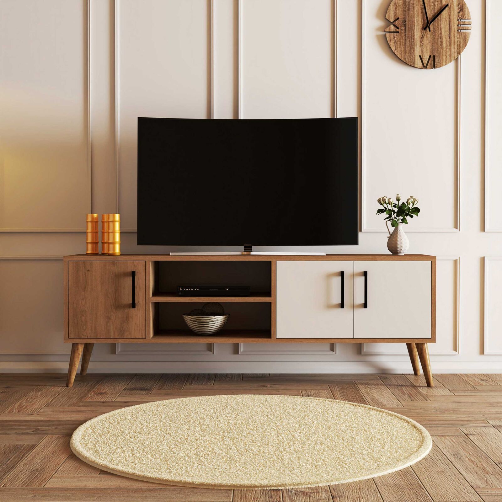 Exxen TV-meubel | 100% MELAMINE | Eiken, Wit – kavel bij Openbare Verkopen, Beveren-Leie