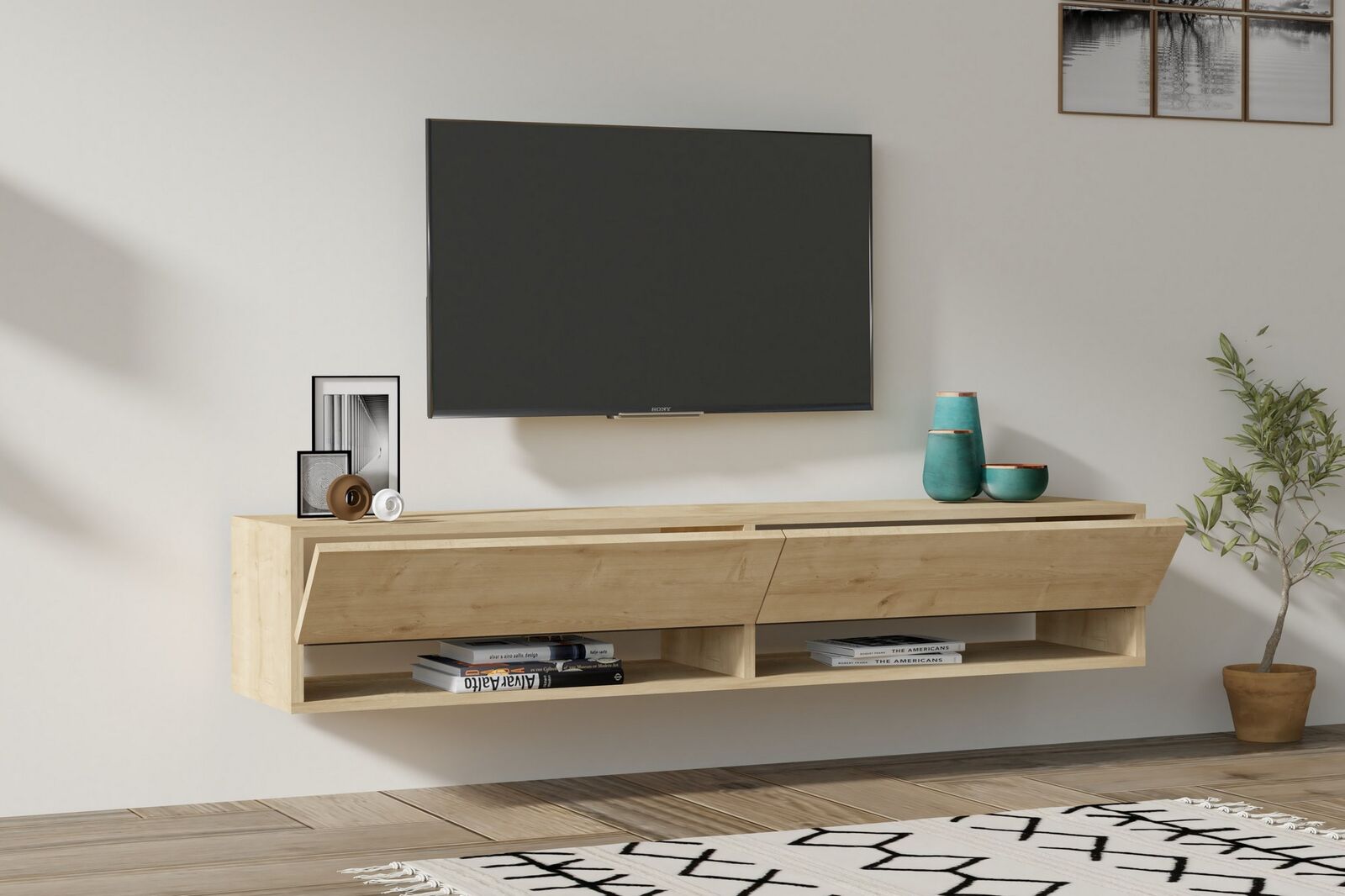 Arges TV-meubel | 100% MELAMINE | Saffier Eiken – kavel bij Openbare Verkopen, Beveren-Leie