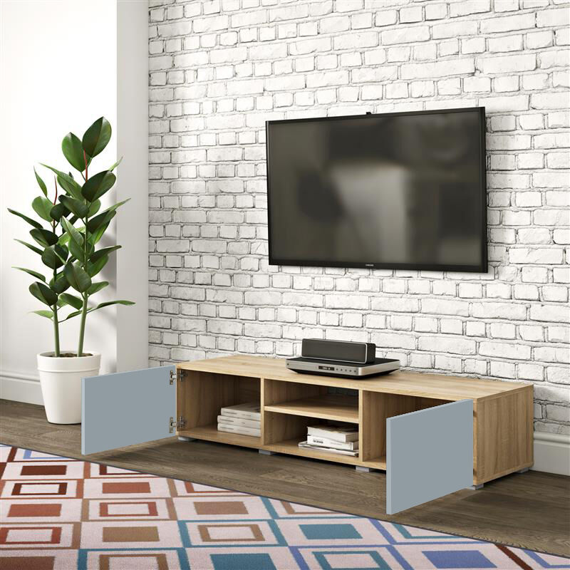 Tv-meubel Polka 140 cm 2 draaideuren, 2 open vakken- eik/celadon grijs – kavel bij Openbare Verkopen, Beveren-Leie