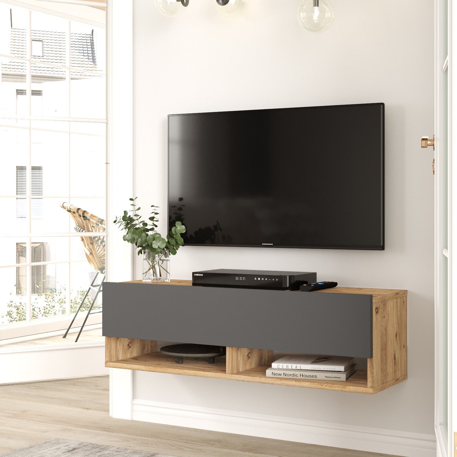 Locelso TV-meubel | 100% Melamine | Antraciet | zwevend | 100x29cm – kavel bij Openbare Verkopen, Beveren-Leie