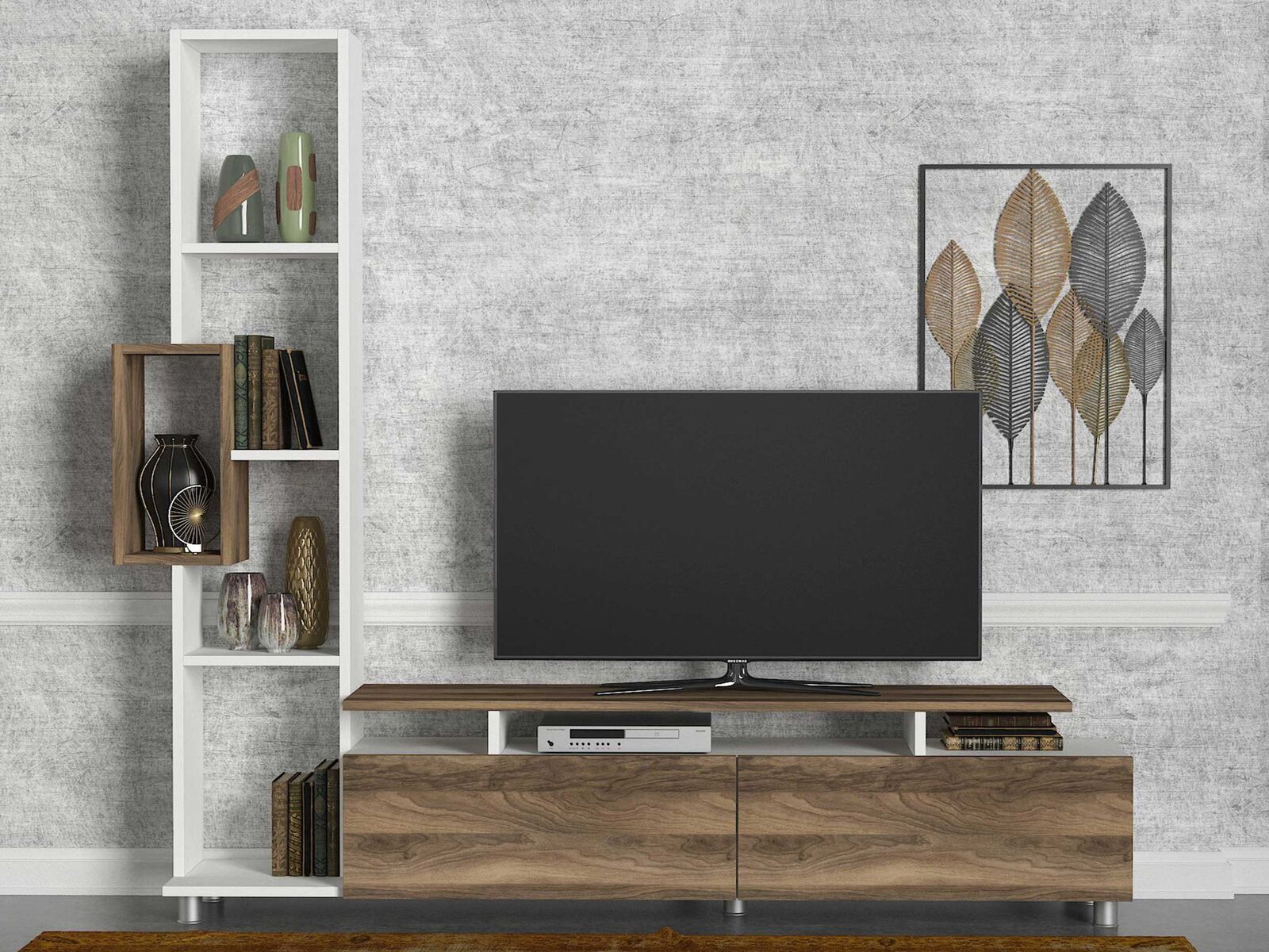 Tulip TV-meubel | 100% MELAMINE | Wit, Walnoot – kavel bij Openbare Verkopen, Beveren-Leie