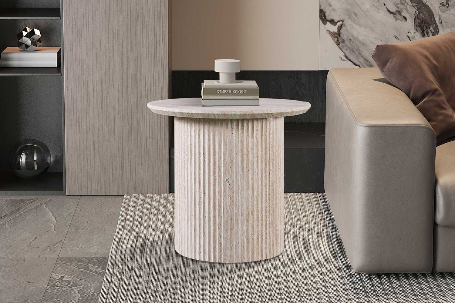 Salontafel Lagos - Ø50x46cm - travertin – kavel bij Openbare Verkopen, Beveren-Leie