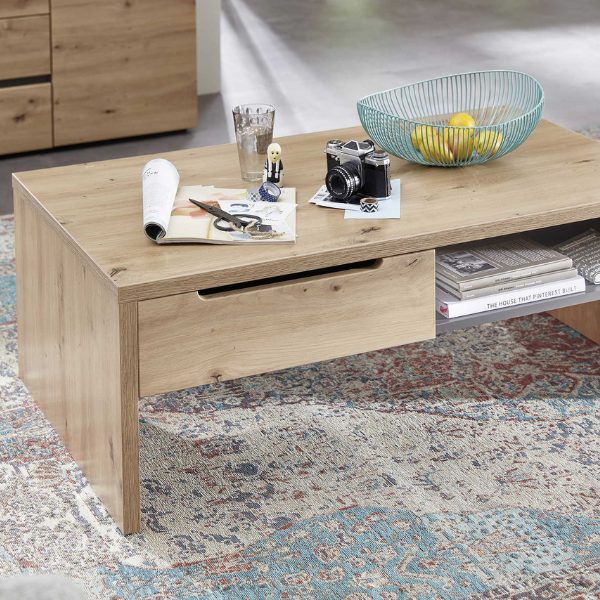 Salontafel Medina 110x65cm 2 lades - eik – kavel bij Openbare Verkopen, Beveren-Leie