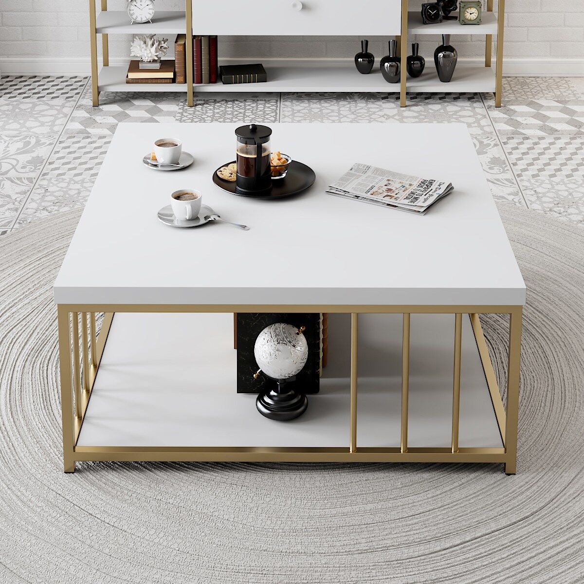 Zenn Salontafel | 100% MELAMINE | Wit, Goud – kavel bij Openbare Verkopen, Beveren-Leie