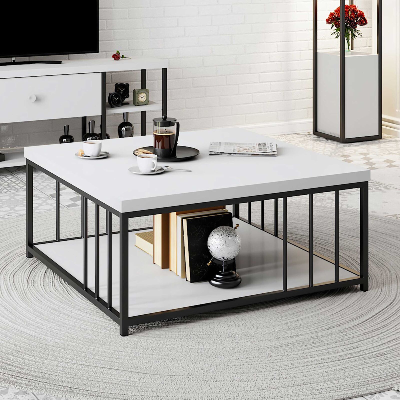 Zenn Salontafel | 100% MELAMINE | Wit, Zwart – kavel bij Openbare Verkopen, Beveren-Leie