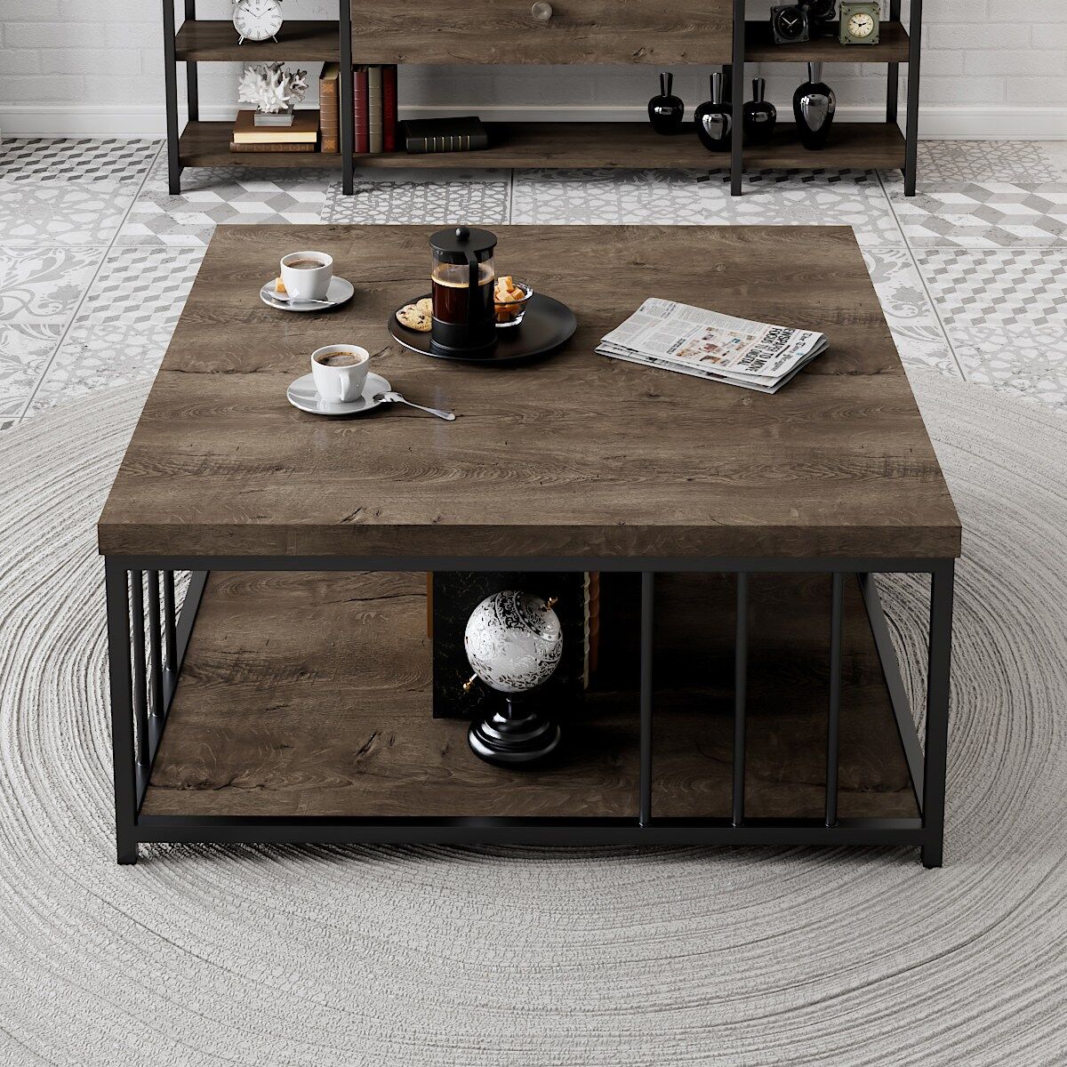 Zenn Salontafel | 100% MELAMINE | Walnoot, Zwart – kavel bij Openbare Verkopen, Beveren-Leie