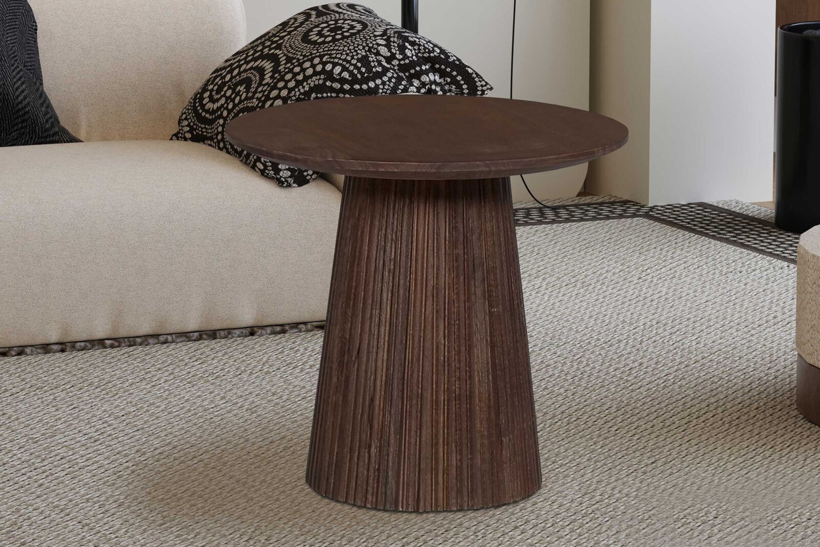 Miguel Ronde Salontafel 50cm donkerbruin | Massief Mangohout | H46 x B50 x D50cm – kavel bij Openbare Verkopen, Beveren-Leie