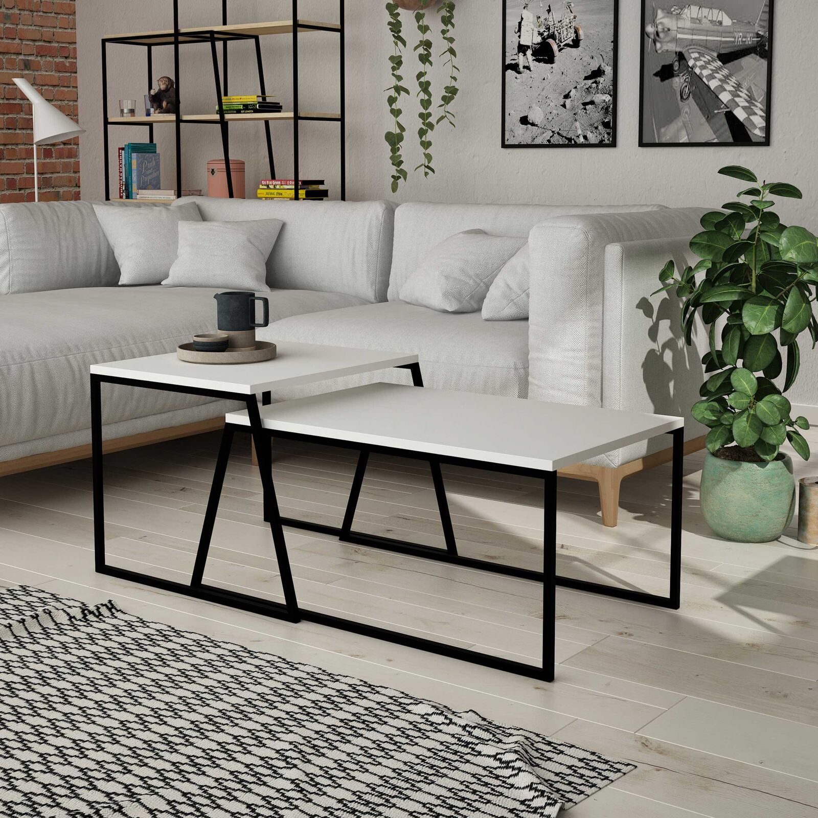 Pal Salontafelset | 100% MELAMINE | Wit, Zwart – kavel bij Openbare Verkopen, Beveren-Leie