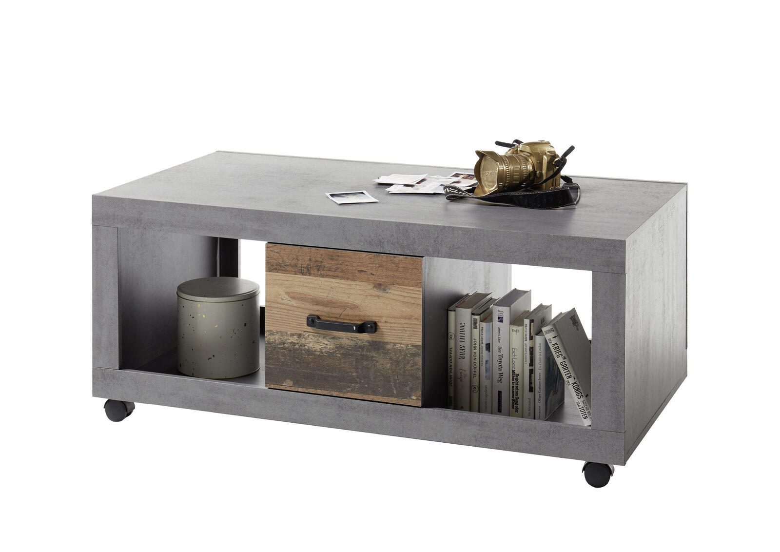 Salontafel Indus 115cm met 2 lades - beton – kavel bij Openbare Verkopen, Beveren-Leie
