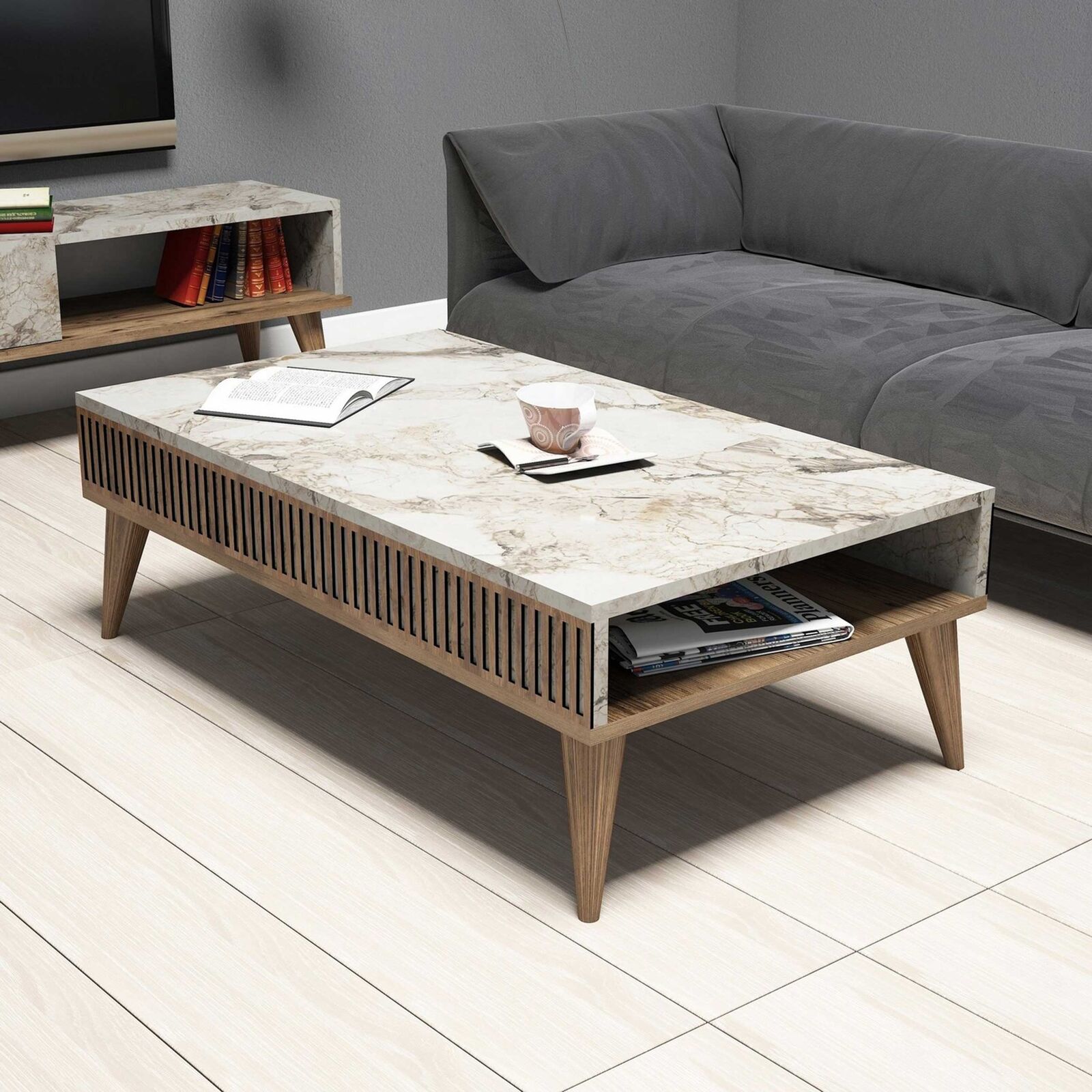 Milan Salontafel | 100% MELAMINE | Walnoot Wit – kavel bij Openbare Verkopen, Beveren-Leie