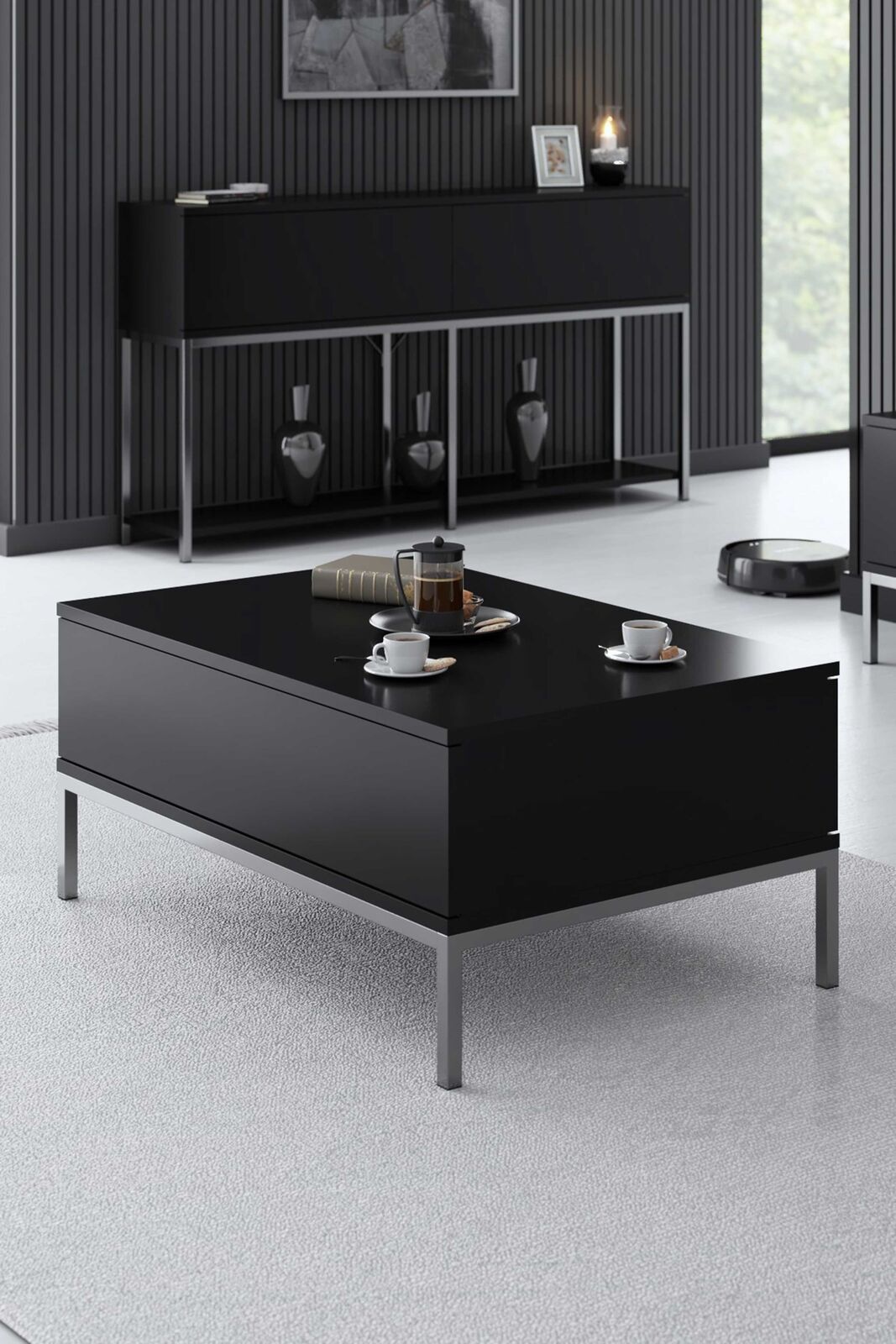 Lord Salontafel | 100% MELAMINE | Zwart, Zilver – kavel bij Openbare Verkopen, Beveren-Leie