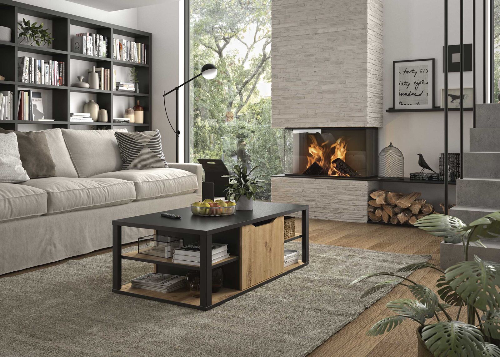 Salontafel Butch 110x60cm - eik decor/zwart – kavel bij Openbare Verkopen, Beveren-Leie