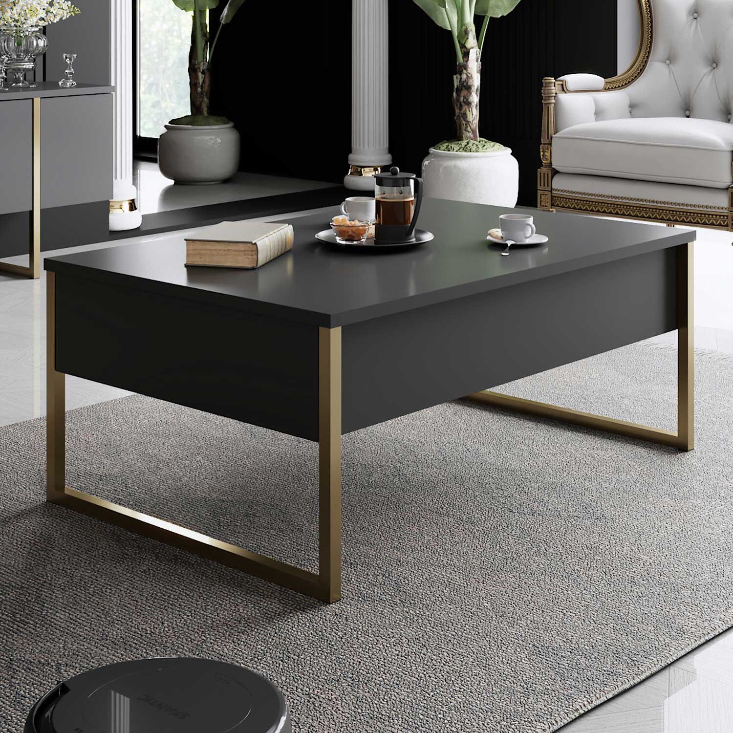 Luxe C Salontafel | 100% MELAMINE | Antraciet, Goud – kavel bij Openbare Verkopen, Beveren-Leie