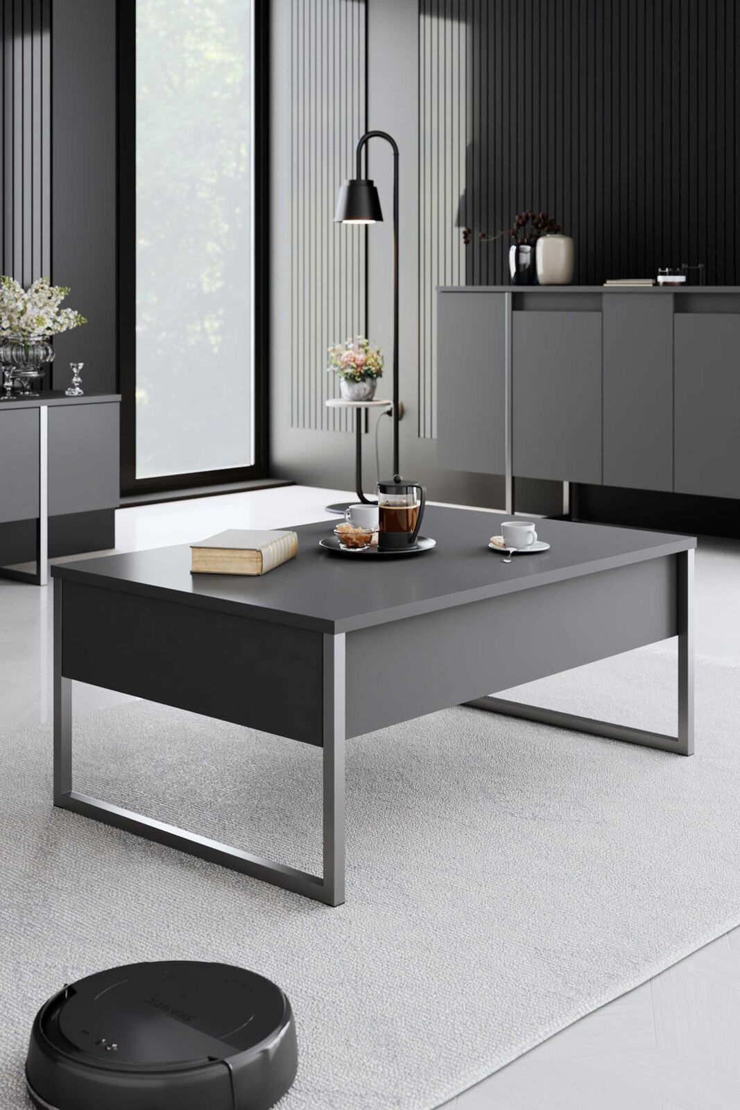Luxe Salontafel | 100% MELAMINE | Antraciet, Zilver – kavel bij Openbare Verkopen, Beveren-Leie
