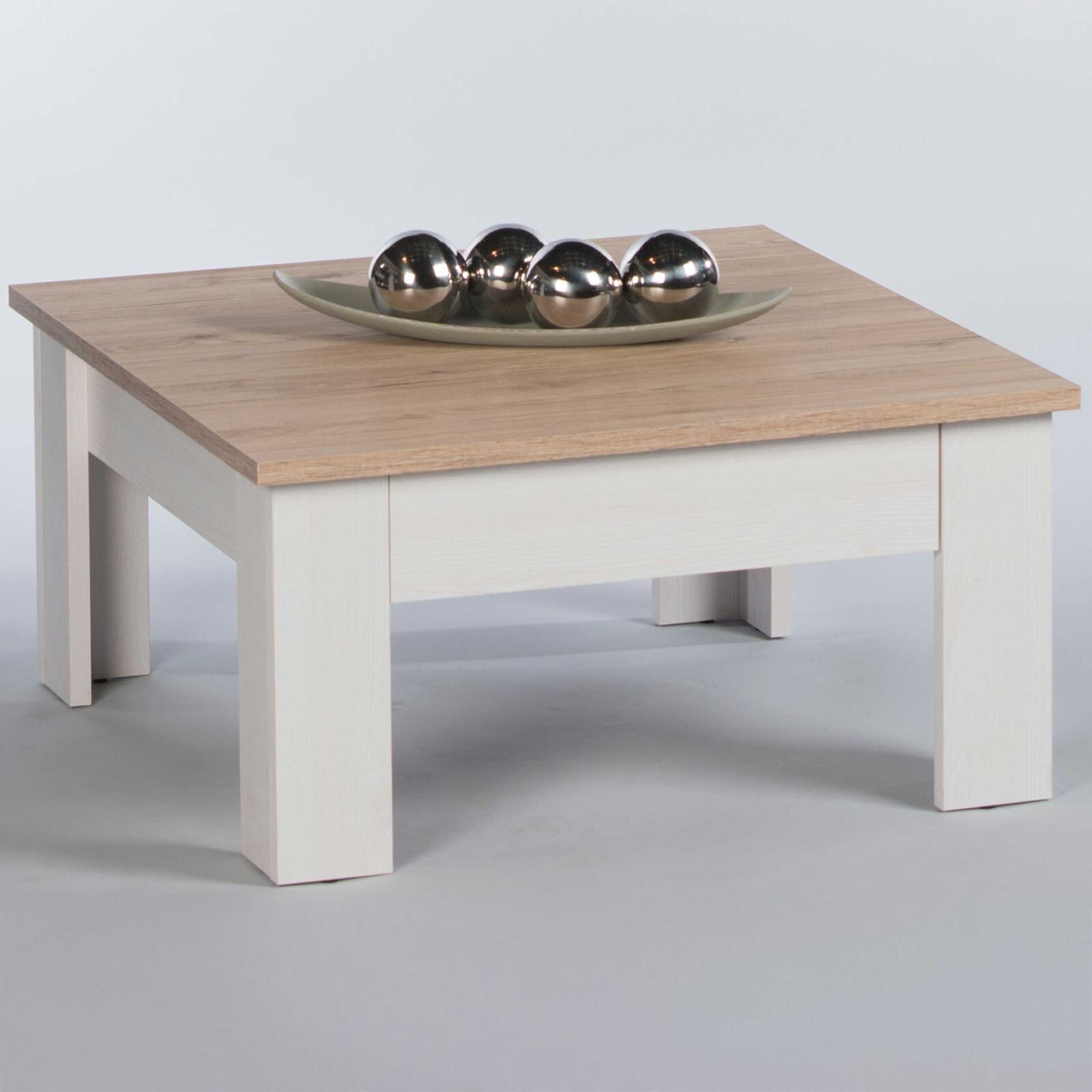 Salontafel Armando 78 x 78cm met 1 lade - eik/wit – kavel bij Openbare Verkopen, Beveren-Leie