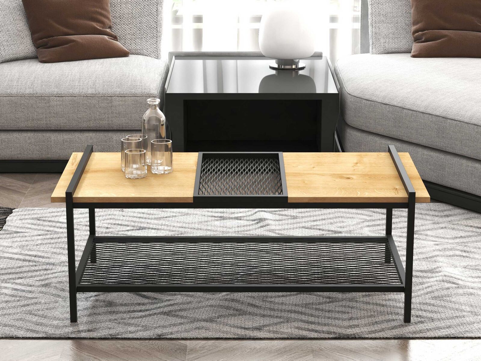 Mata Salontafel | 100% MELAMINE | Walnoot, Zwart – kavel bij Openbare Verkopen, Beveren-Leie