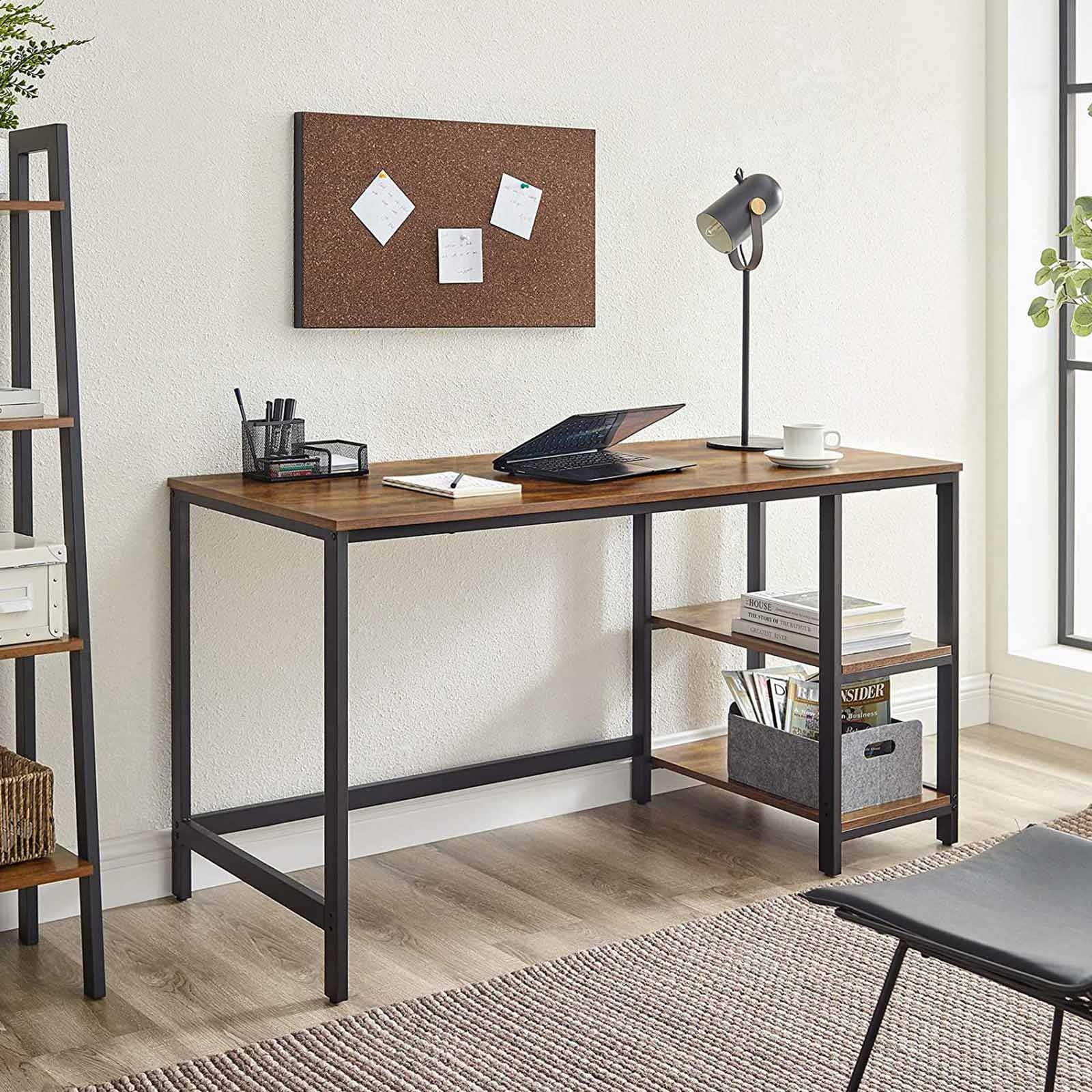 4 x Computerbureau, 2 Planken, Stalen Frame, Industrieel, Rustiek Bruin/Zwart – kavel bij Openbare Verkopen, Beveren-Leie