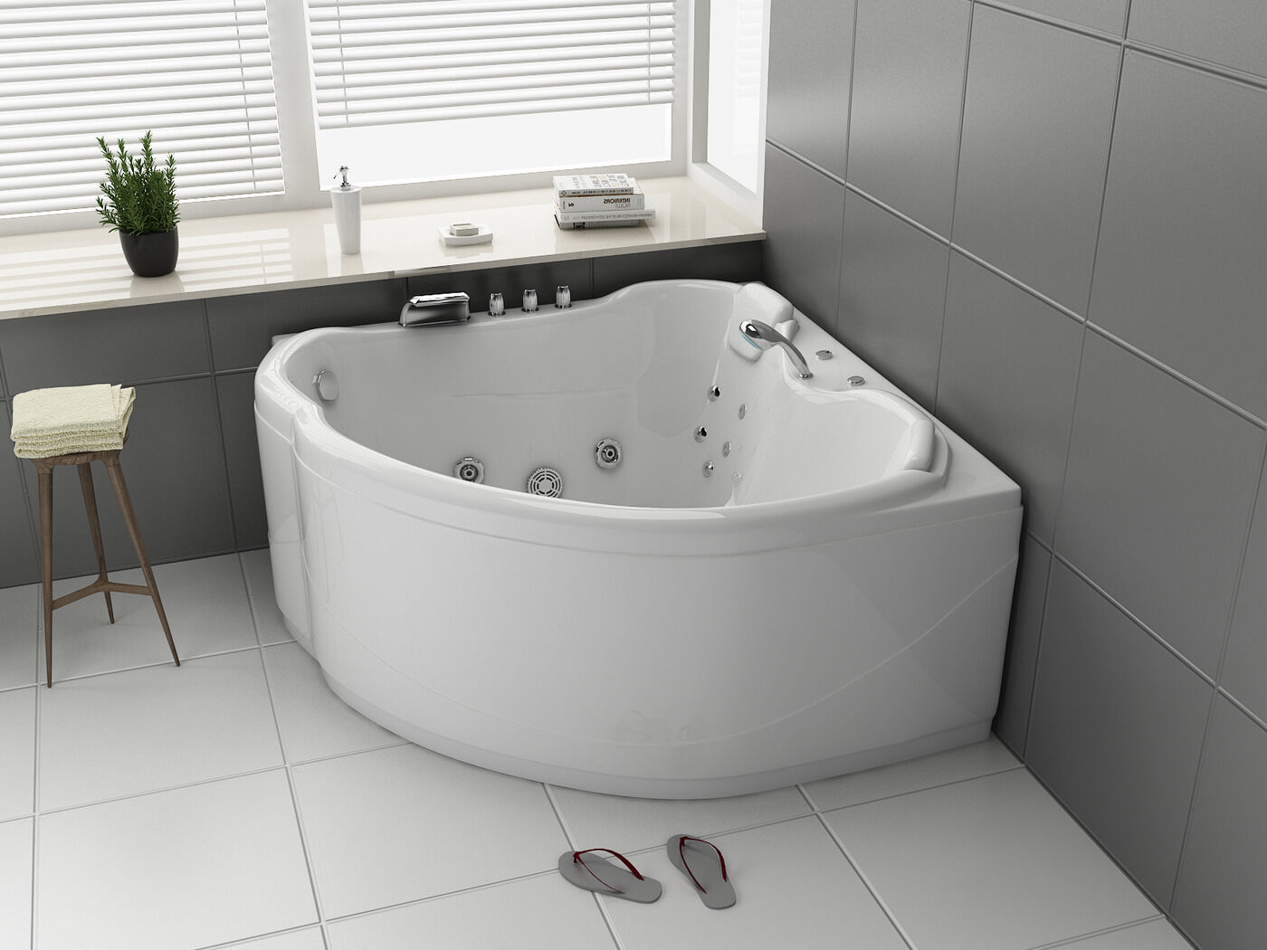 2 Persoons Whirlpool Massagebad - Wit - Hoekbad - 138x138x68cm – kavel bij Openbare Verkopen