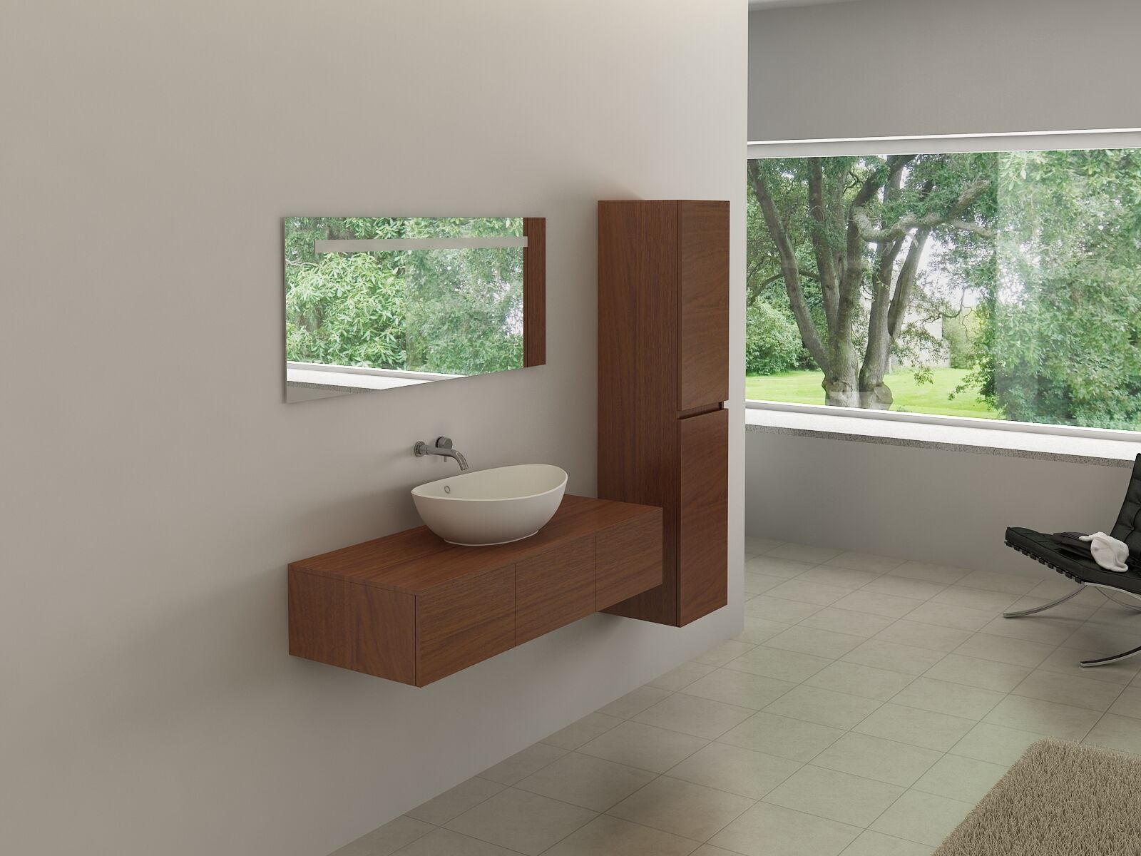 Badkamermeubel BAVENO | 120 cm | Met zijkast | Hout decor met witte waskom | Incl. kranen – kavel bij Openbare Verkopen
