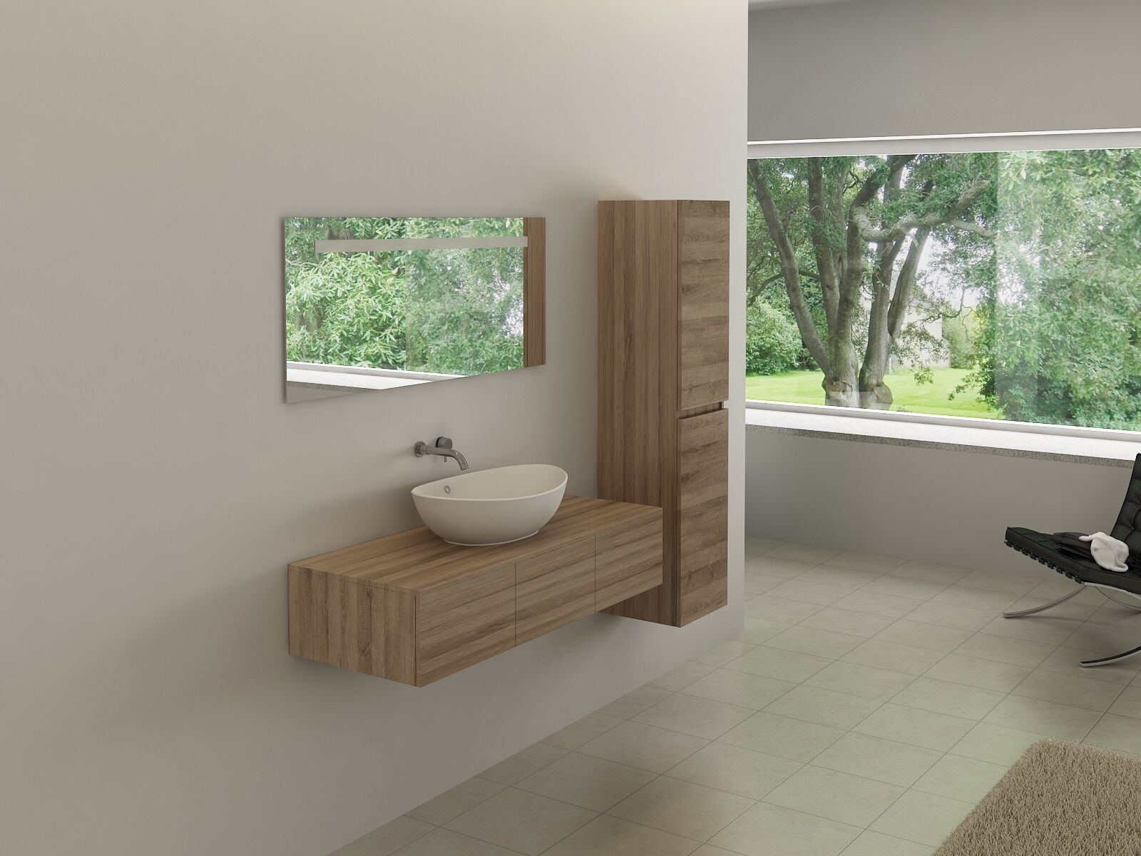 3-Delig Duo-badkamermeubel (120cm) - Licht hout decor - Incl. kranen – kavel bij Openbare Verkopen