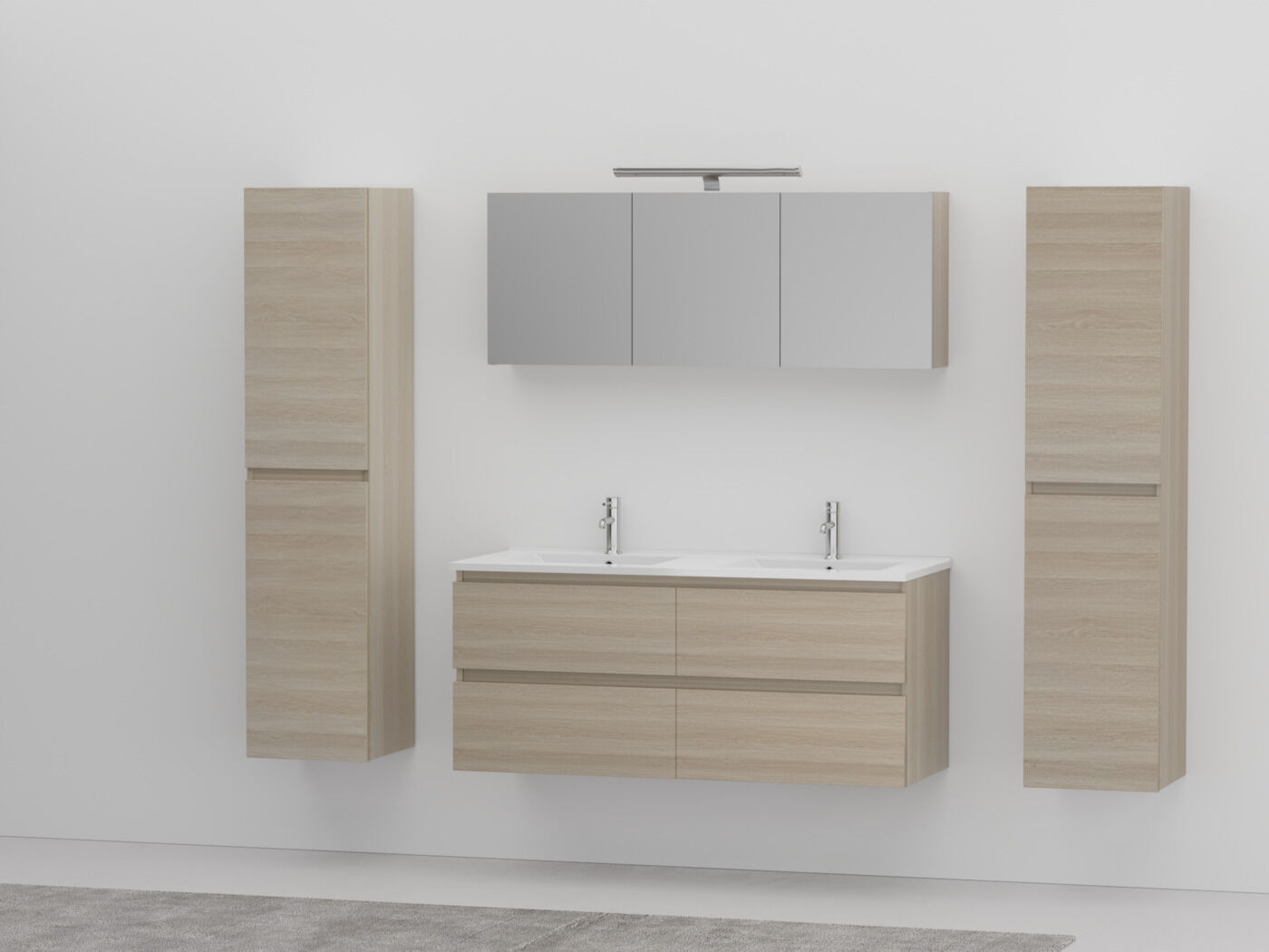 2-persoons badkamermeubel 120 cm licht hout decor - Incl. kranen – kavel bij Openbare Verkopen