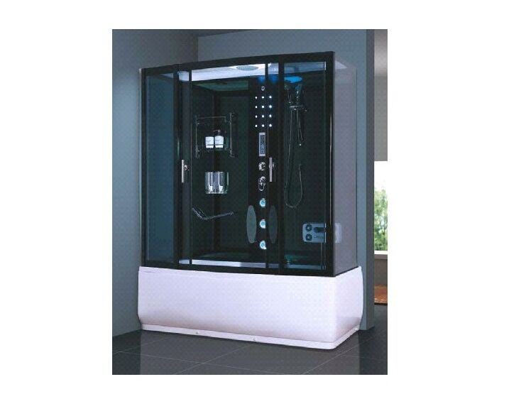 Stoomcabine met massagebad - rechthoekig - wit bad met zwarte cabine 150x85x225 cm – kavel bij Openbare Verkopen