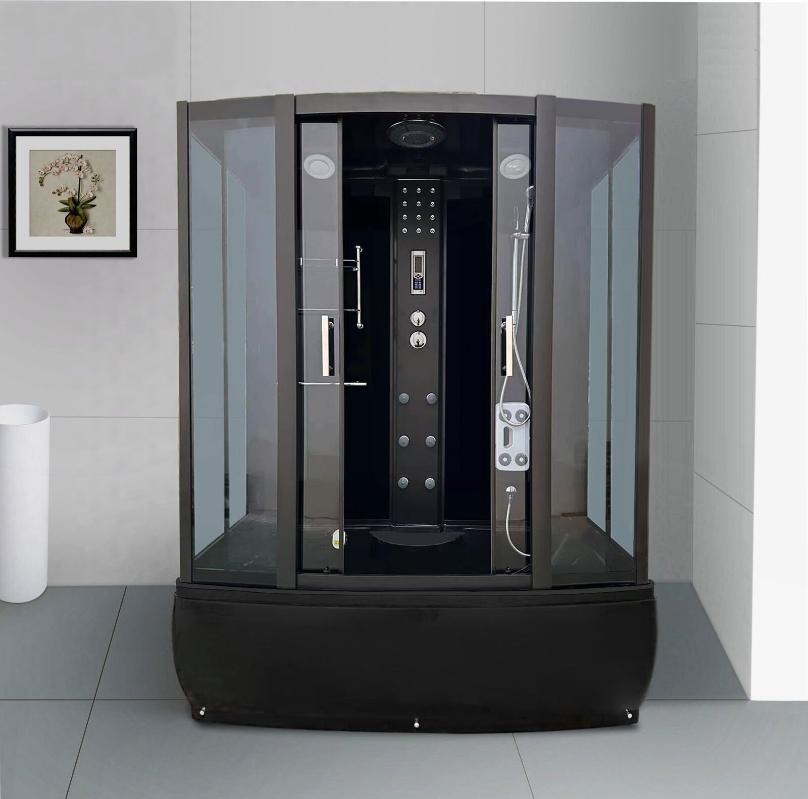 Stoomcabine met massagebad - rechthoekig - zwart bad met zwarte cabine 170x85x220 cm – kavel bij Openbare Verkopen