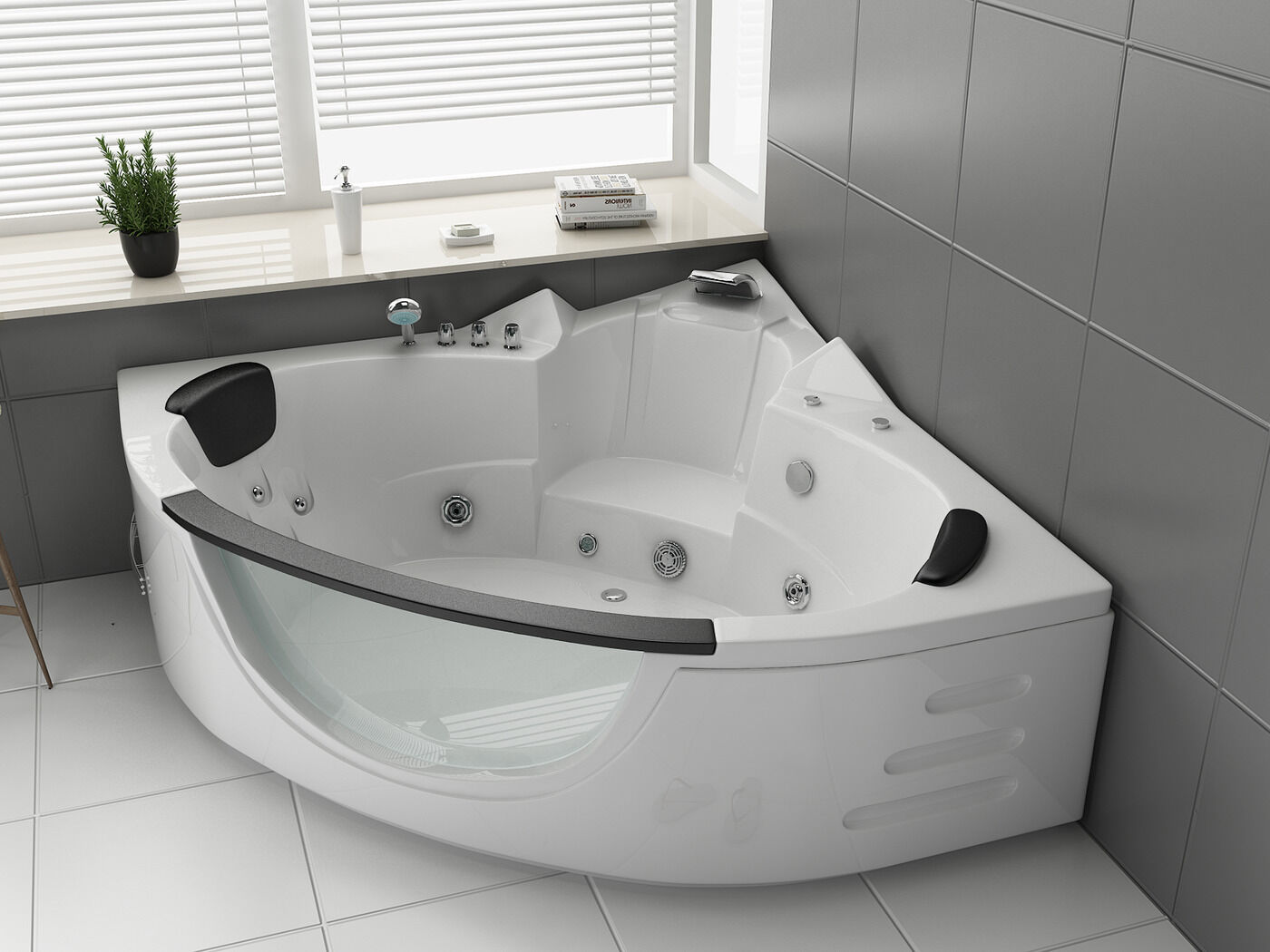 2 Persoons Whirlpool Massagebad - Wit - Hoekbad - 152x152x62cm – kavel bij Openbare Verkopen
