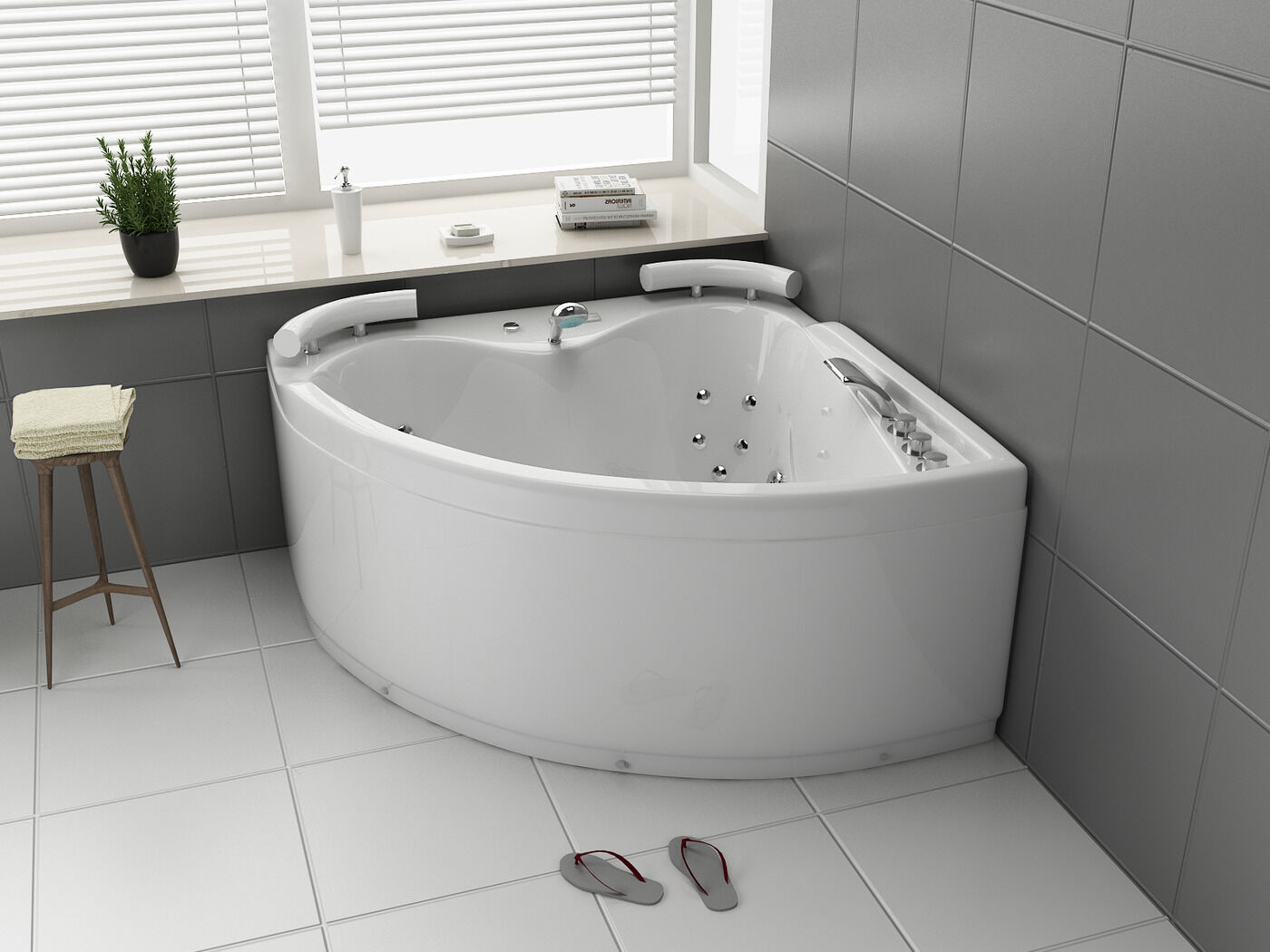 2 Persoons Whirlpool Massagebad - Wit - Hoekbad - 140x140x60 cm – kavel bij Openbare Verkopen