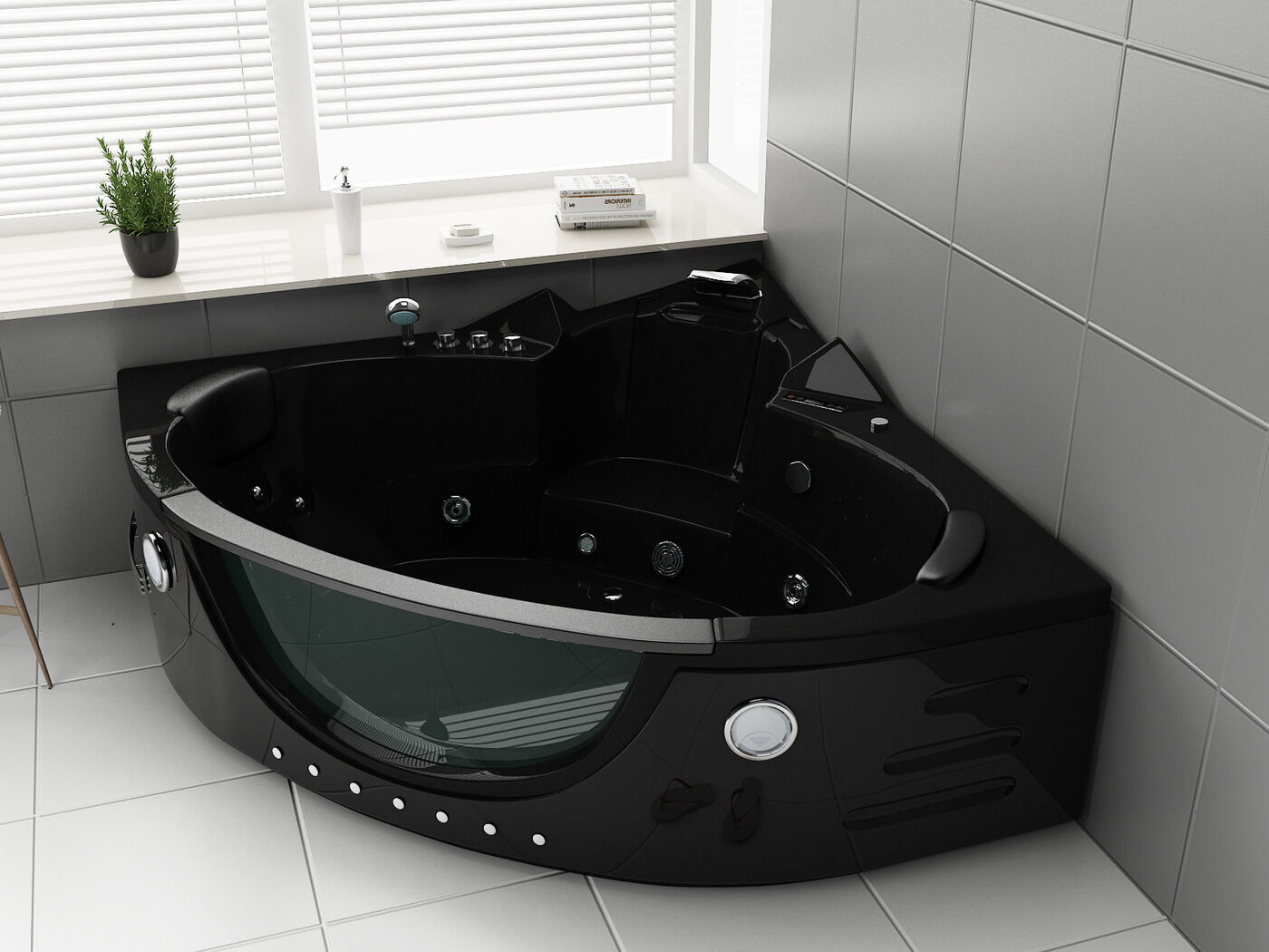 2 Persoons Whirlpool Massagebad - Zwart - Hoekbad - 152x152x62cm – kavel bij Openbare Verkopen