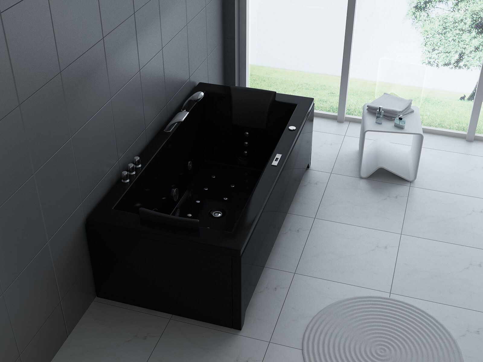 1 à 2 Persoons whirlpool massagebad hoogglans zwart-half vrijstaand 183x90cm – kavel bij Openbare Verkopen