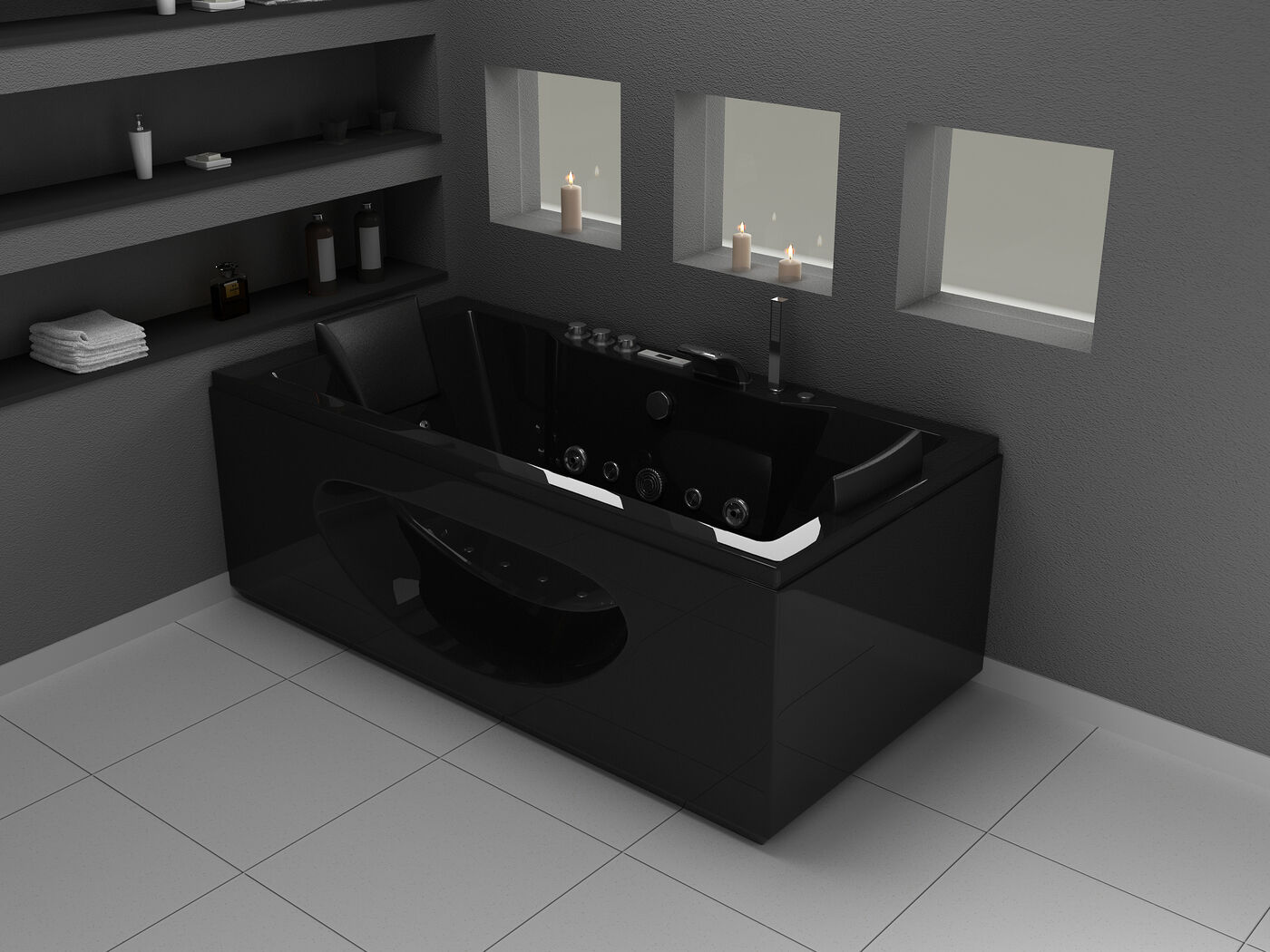 1 à 2 Persoons whirlpool massagebad Zwart - Half vrijstaand 1800x900mm – kavel bij Openbare Verkopen