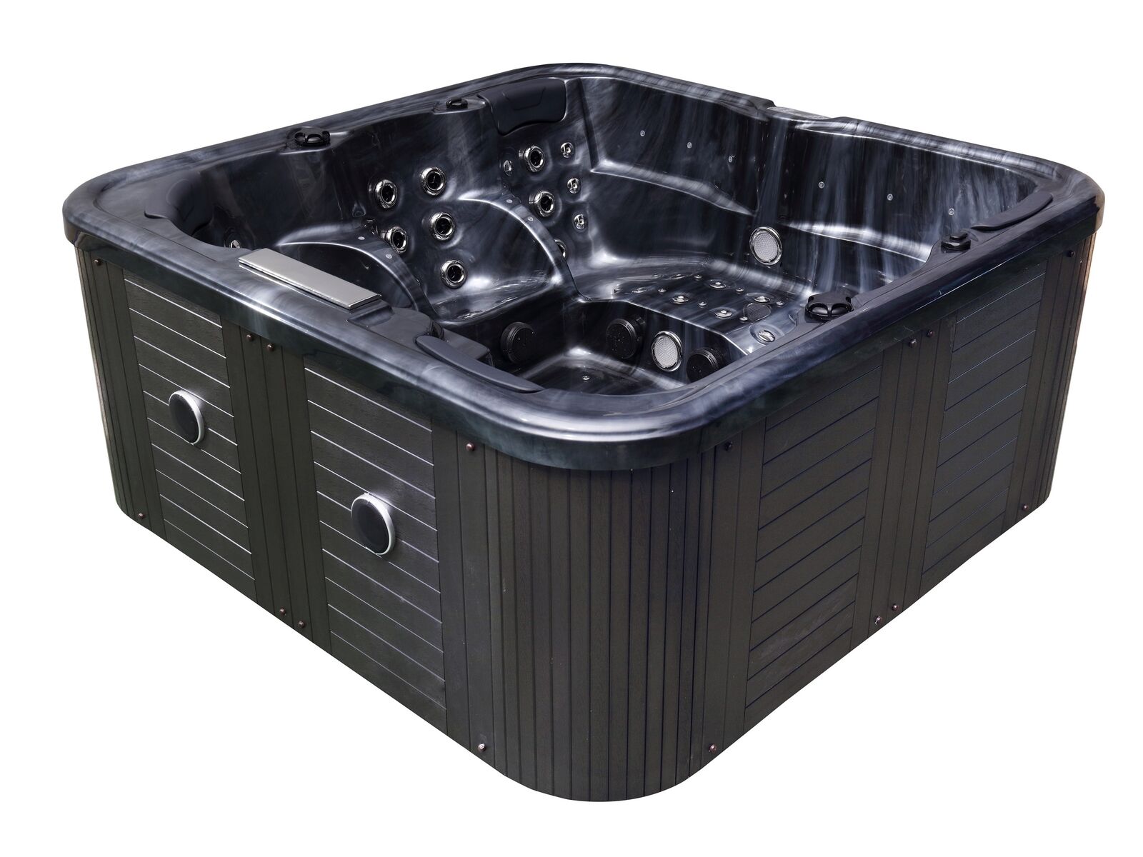 5 Persoons Outdoor Spa 208x208 cm incl. 2 ligbedden - Cloudy black bad / Antraciete zijkant – kavel bij Openbare Verkopen