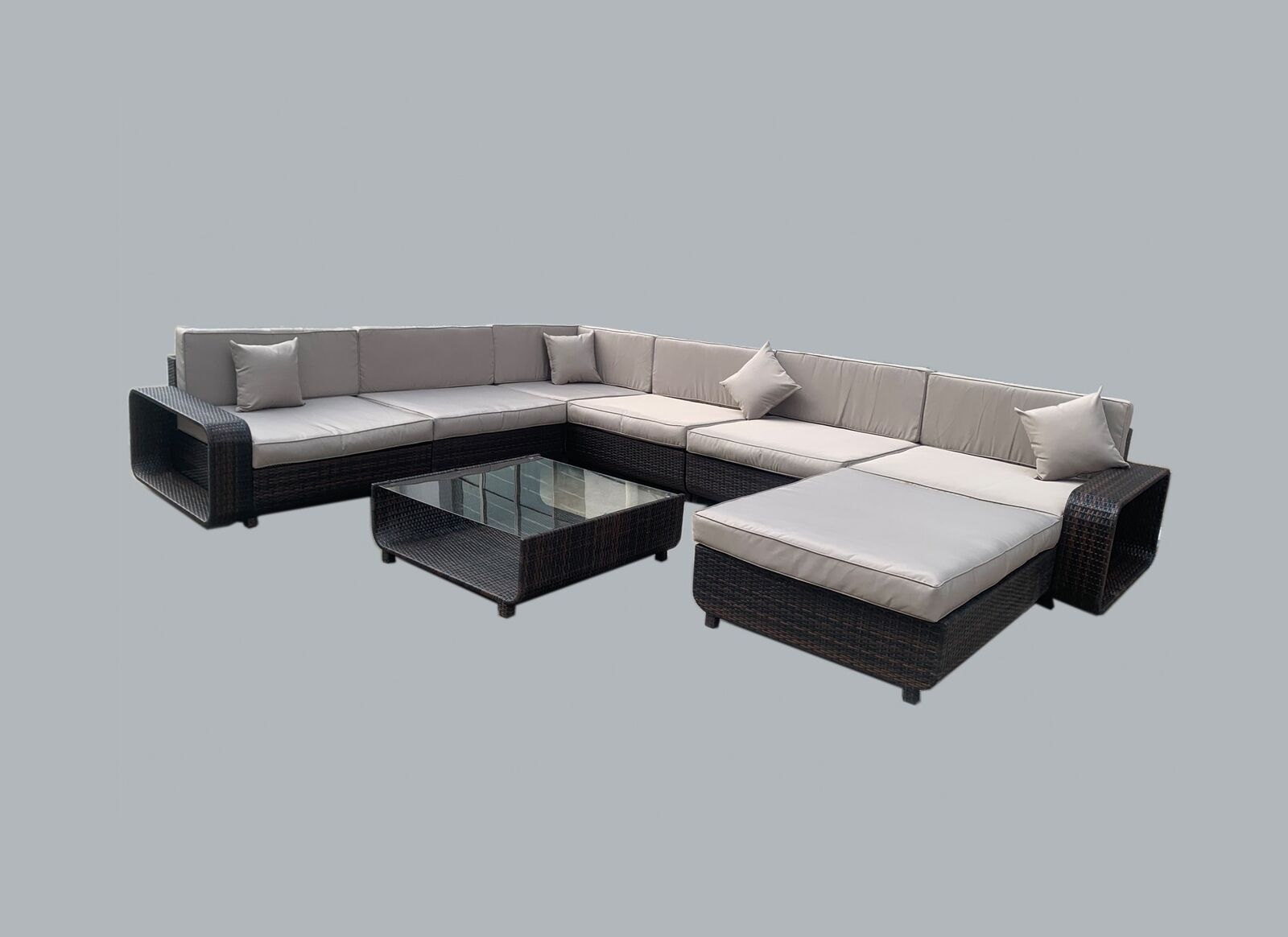 Loungeset GARDA | 8-delig | Wicker | Donkerbruin + grijs – kavel bij Openbare Verkopen