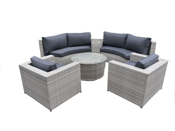 Diningset 6-delig light grey wicker / donkergrijs kleurige kussens – kavel bij Openbare Verkopen