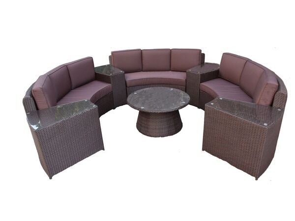 Diningset 8-delig dark grey wicker / bruin kleurige kussens – kavel bij Openbare Verkopen